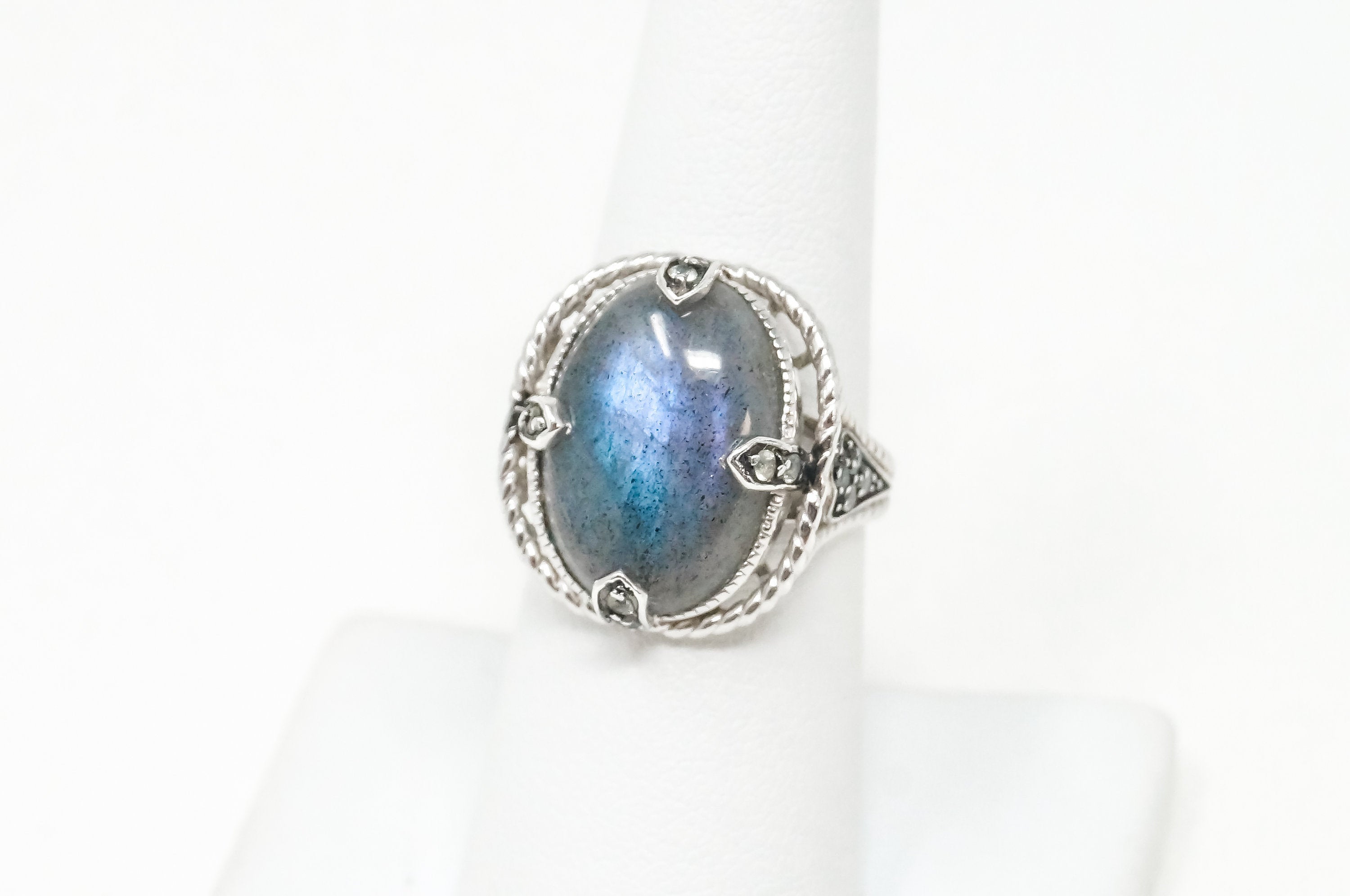 Vintage Large Labradorite Topaz Sterling Silver Ring - Sz 7 -797373219