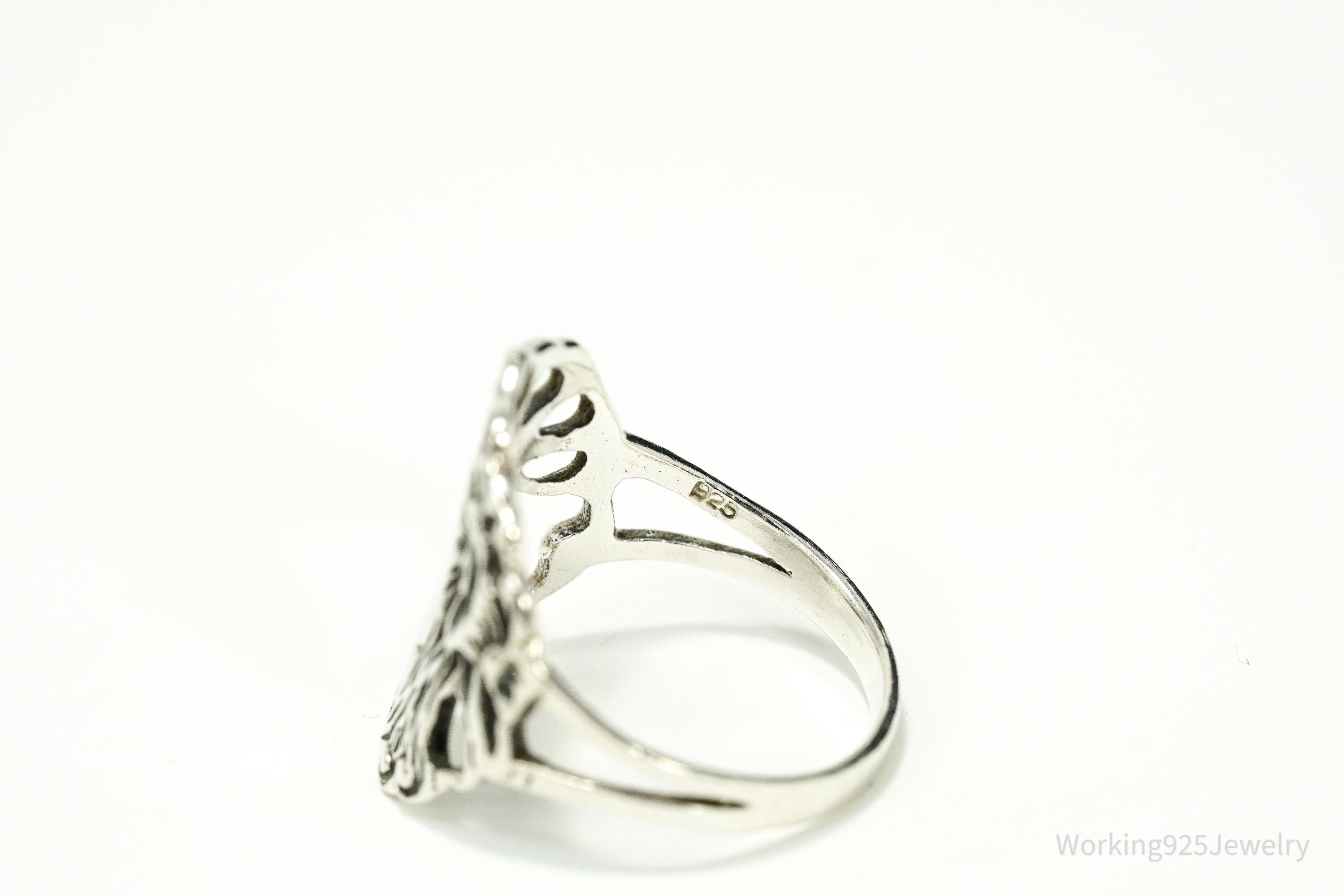 Vintage Art Nouveau Style Woman Sterling Silver Ring - Size 8.75