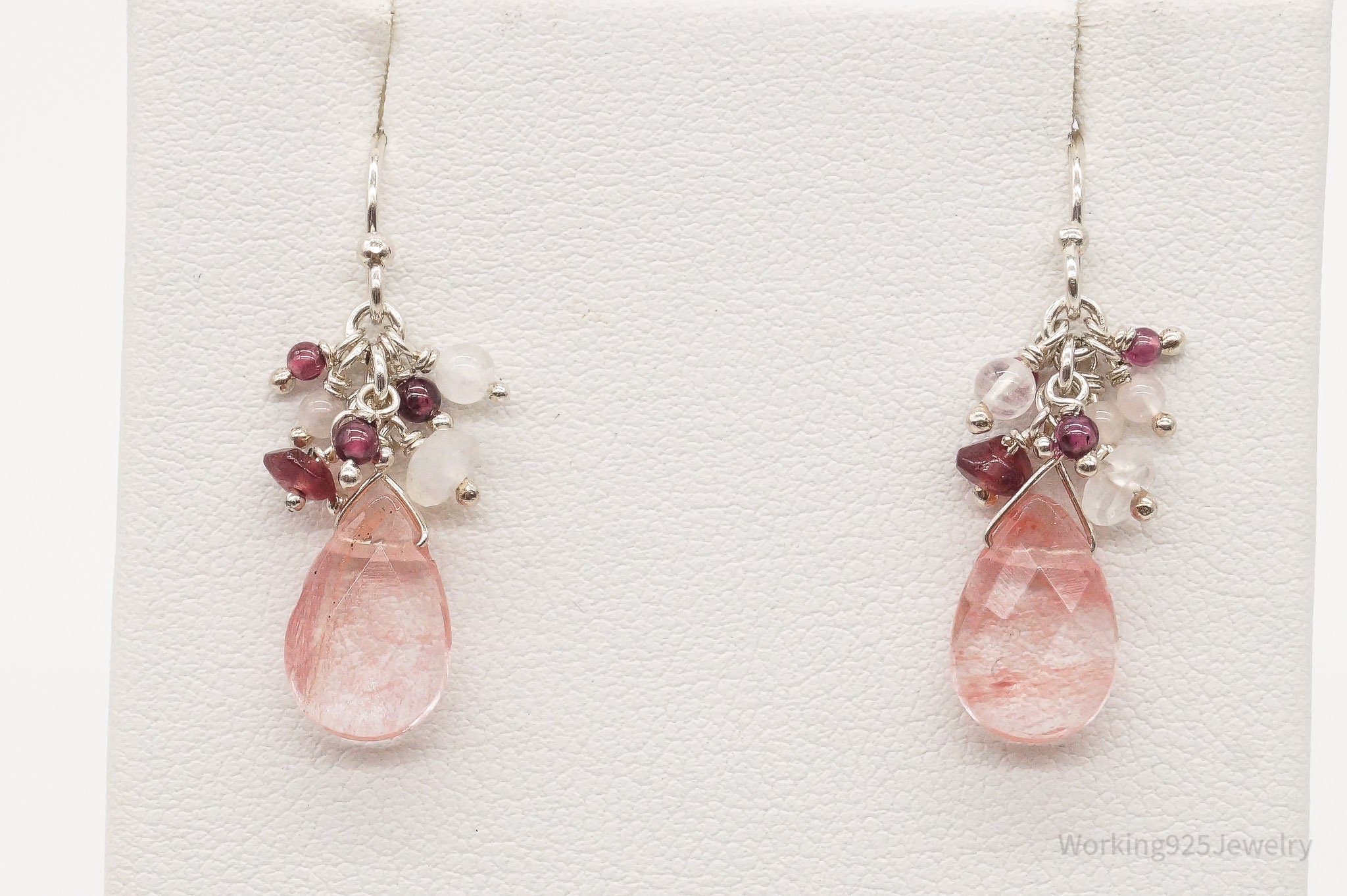 Vintage Strawberry Quartz Garnet Silver Earrings