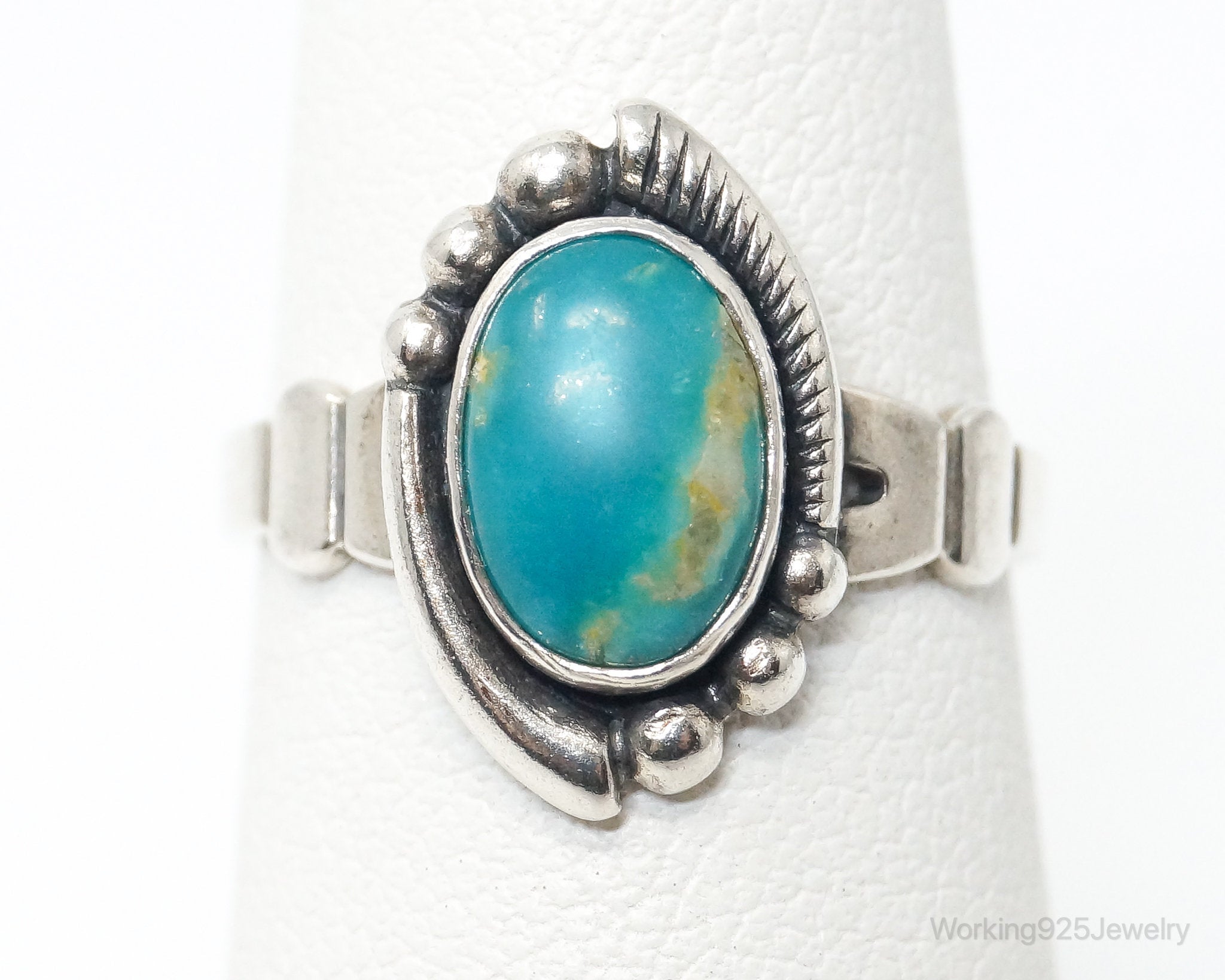 Vintage Native American Bell Trading Post Turquoise Sterling Silver Ring SZ 4.5