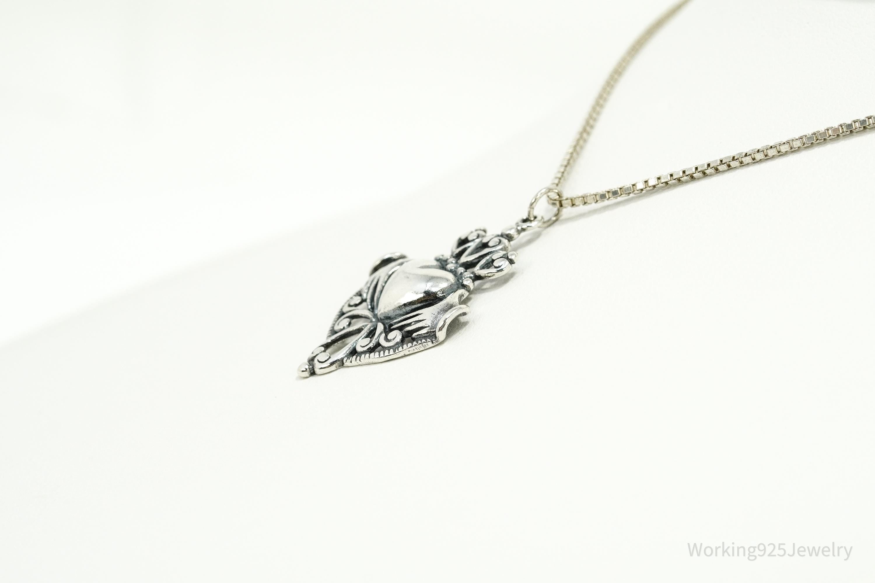 Vintage Claddagh Irish Heart Sterling Silver Necklace 18"
