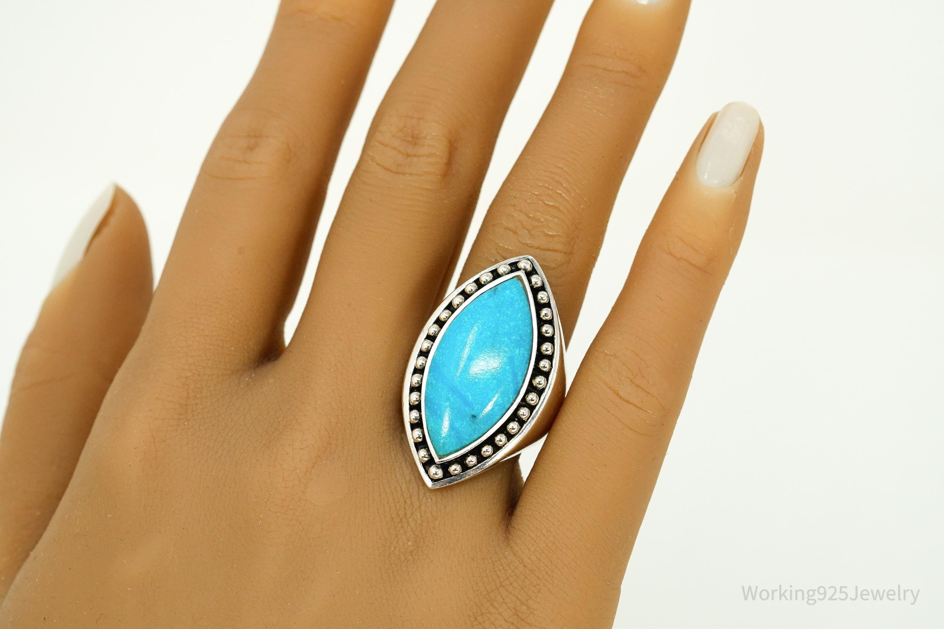 Vintage Designer SX Large Turquoise Sterling Silver Ring - Size 8.25