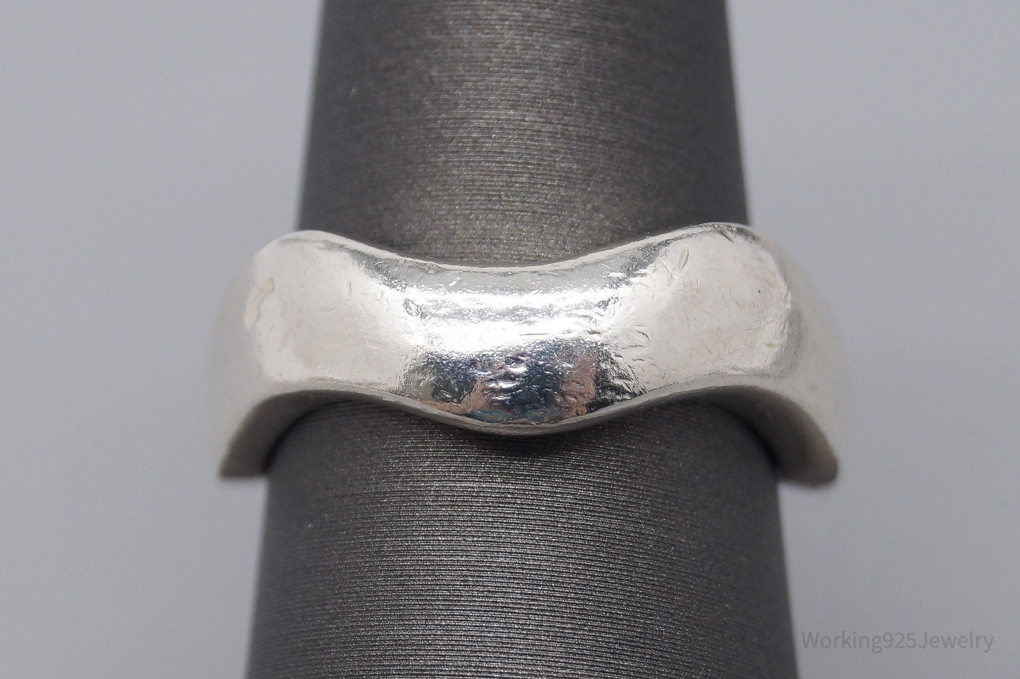 Vintage Modernist Wave Style Sterling Silver Band Ring - Size 7