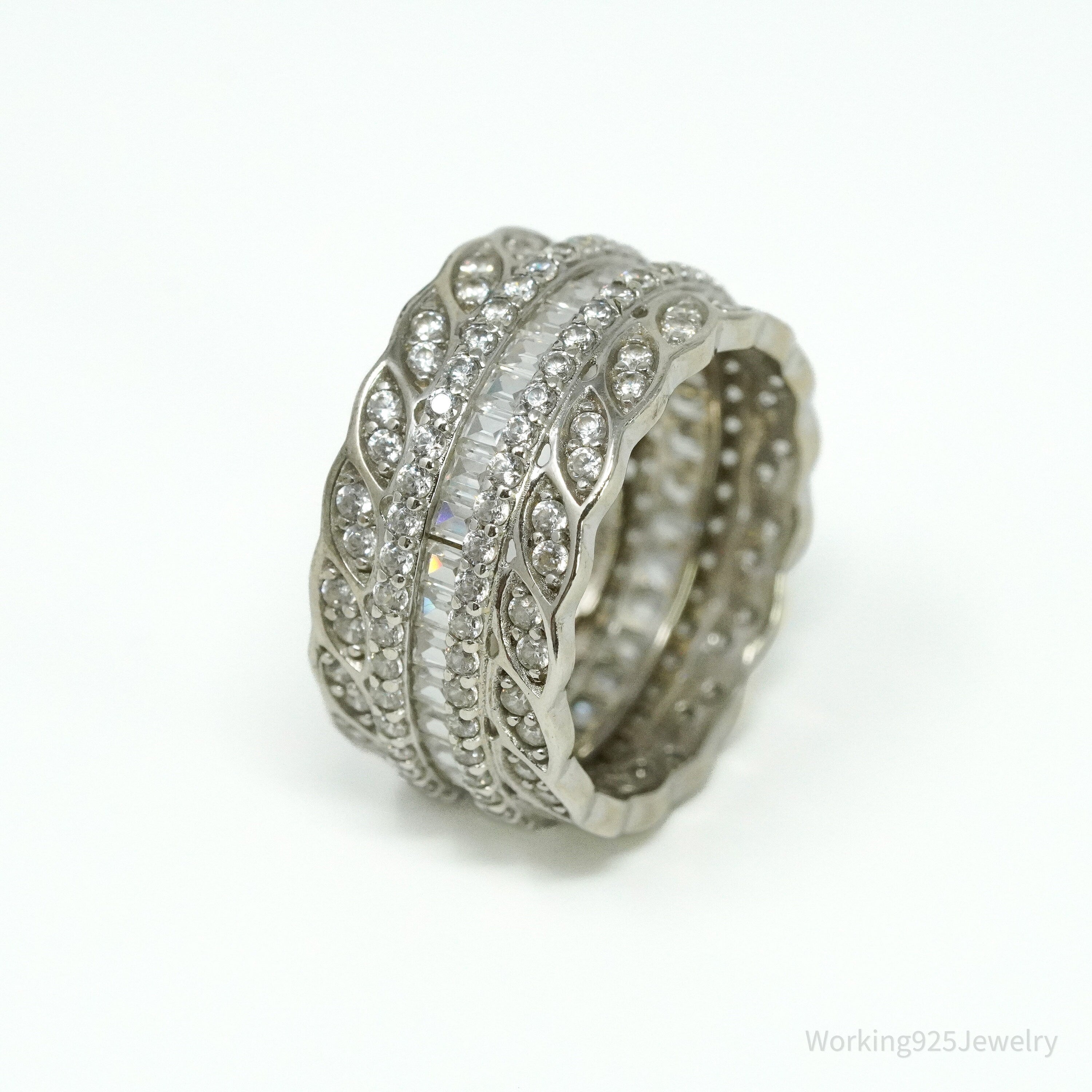 Vintage Cubic Zirconia Sterling Silver Band Ring - Size 6.25