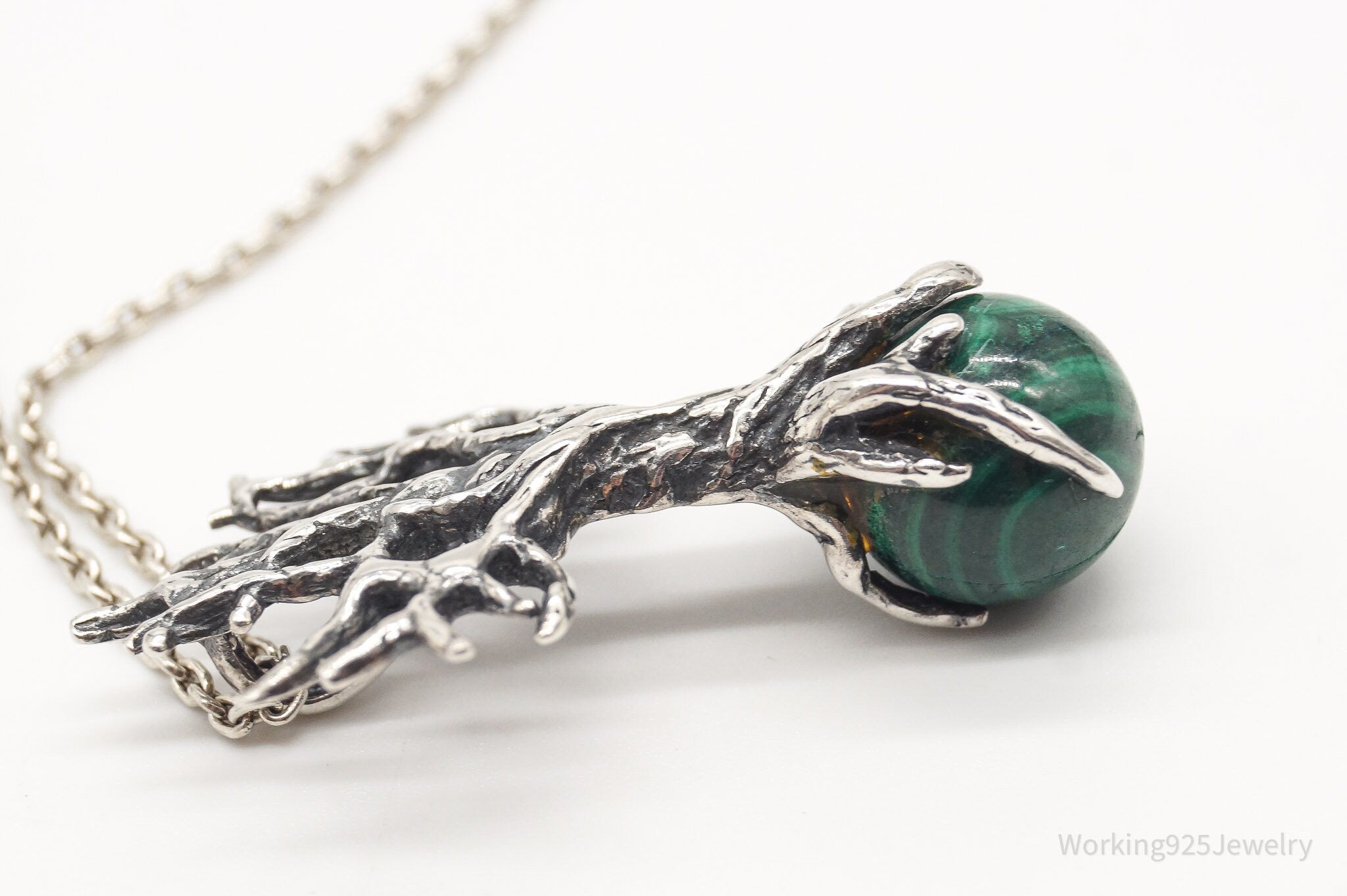 Vintage Tree Malachite Sterling Silver Necklace