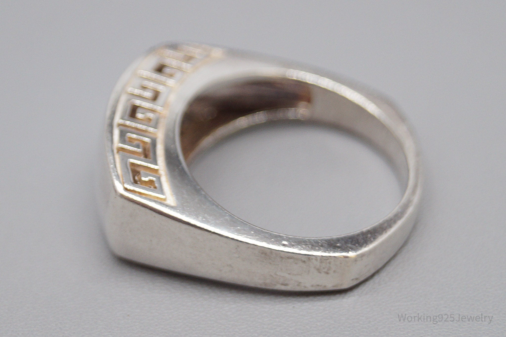 Vintage Greek Key 999 Silver Band Ring - Size 6