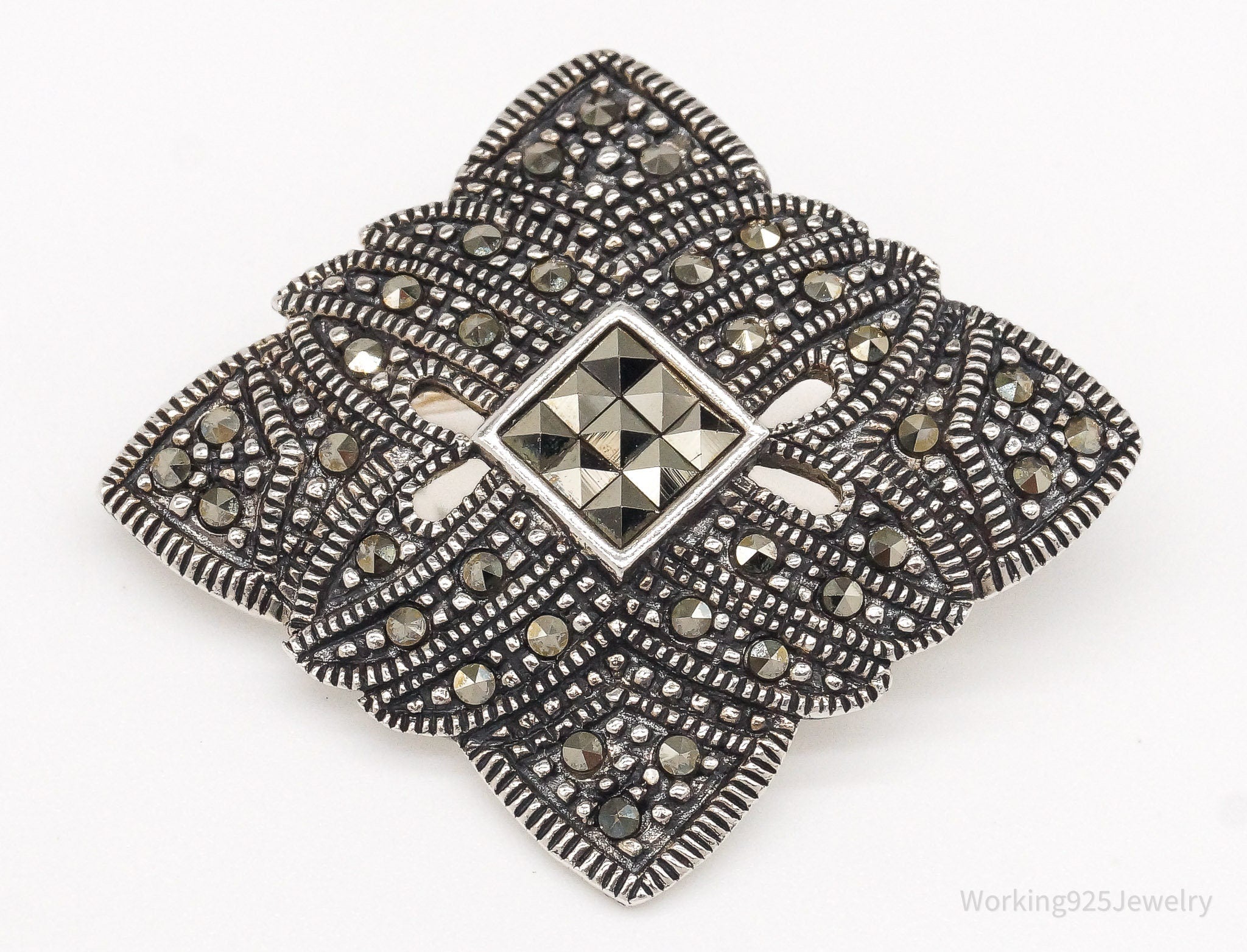 Vintage Marcasite Art Deco Sterling Silver Brooch Pin