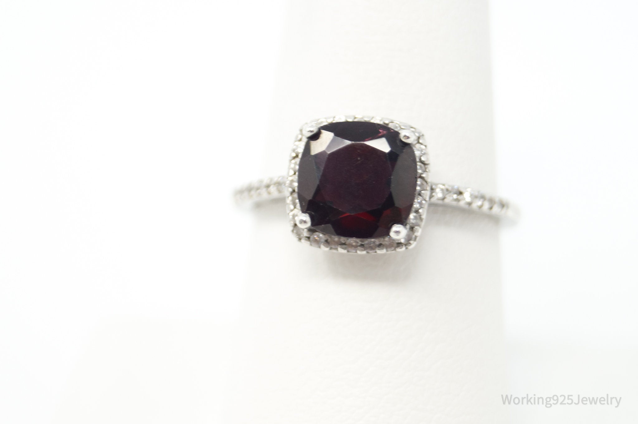 Vtg Designer FAS Garnet CZ Statement Ring Sterling Silver - Size 8