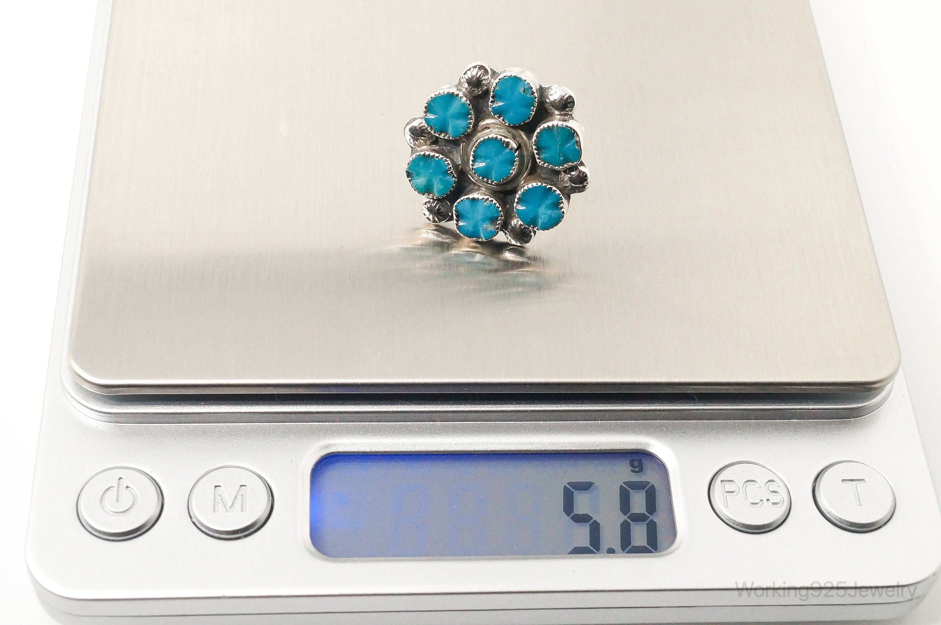 Vintage Native American Turquoise Unsigned Sterling Silver Ring - Sz 5.75