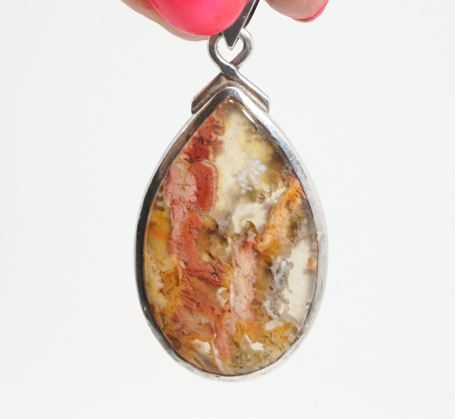 Vintage Plume Agate Sterling Silver Necklace Pendant