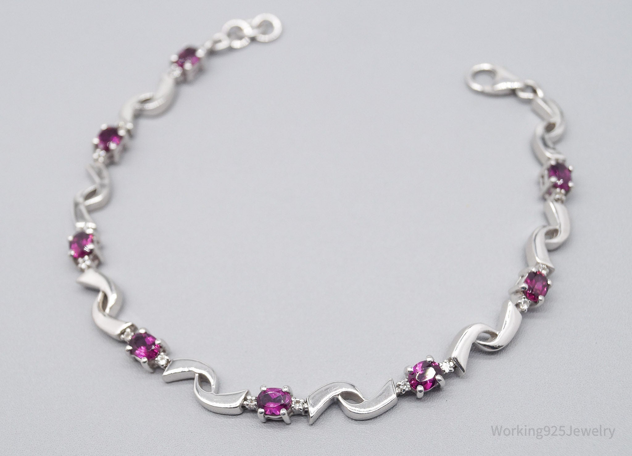 JTV TGGC Pink Tourmaline & White Topaz Sterling Silver Bracelet 8"