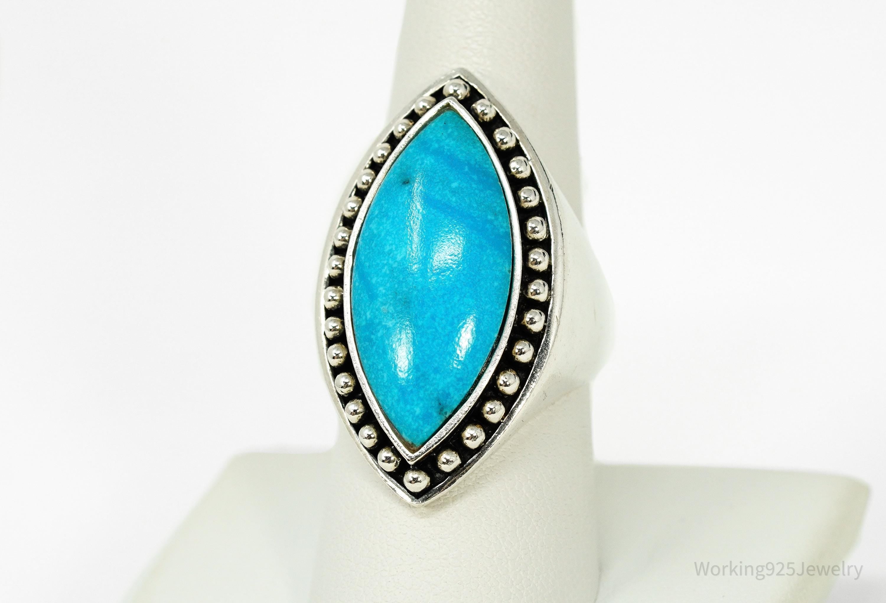 Vintage Designer SX Large Turquoise Sterling Silver Ring - Size 8.25
