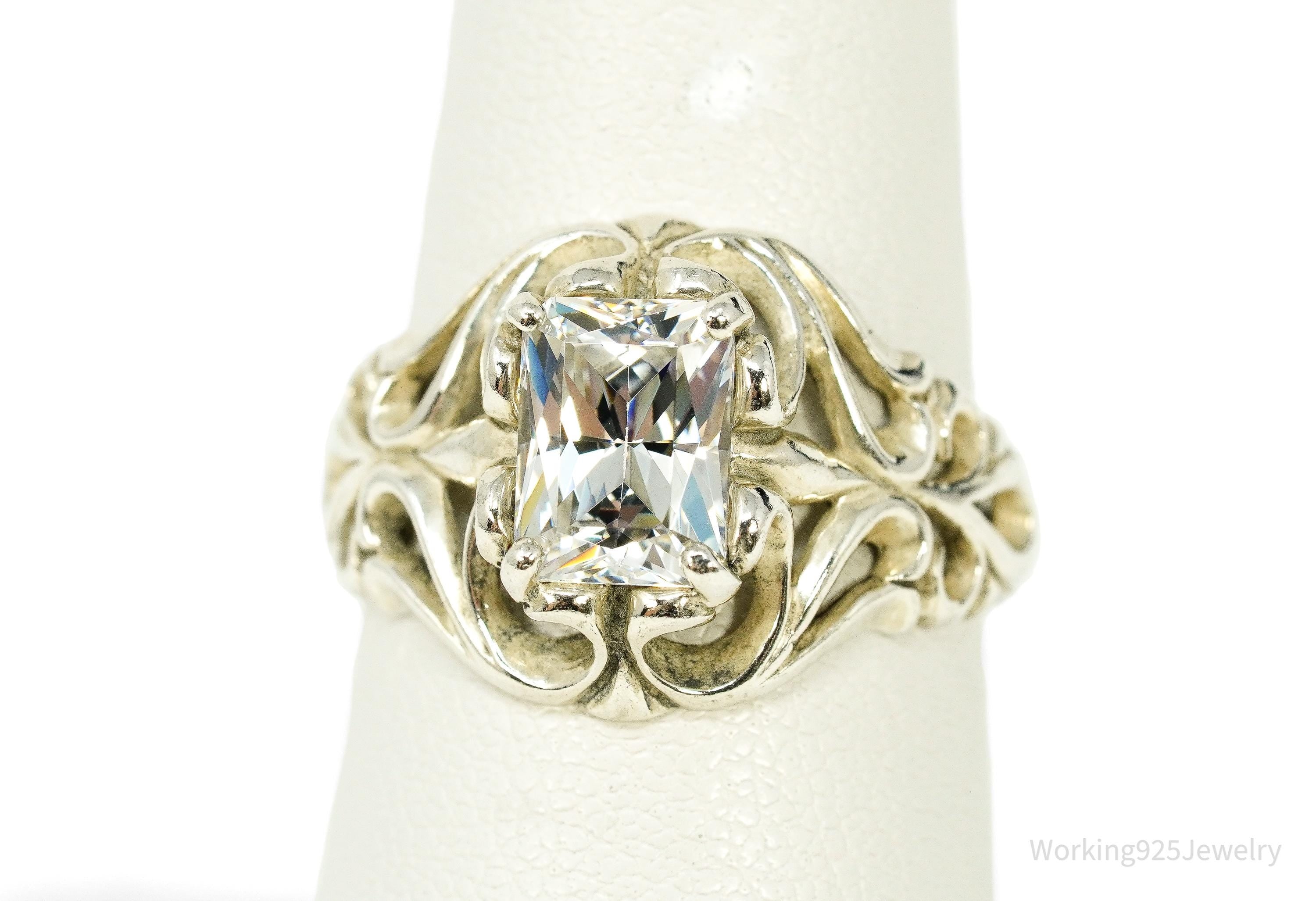 Vintage Designer Kabana Cubic Zirconia Sterling Silver Ring - Size 7.25