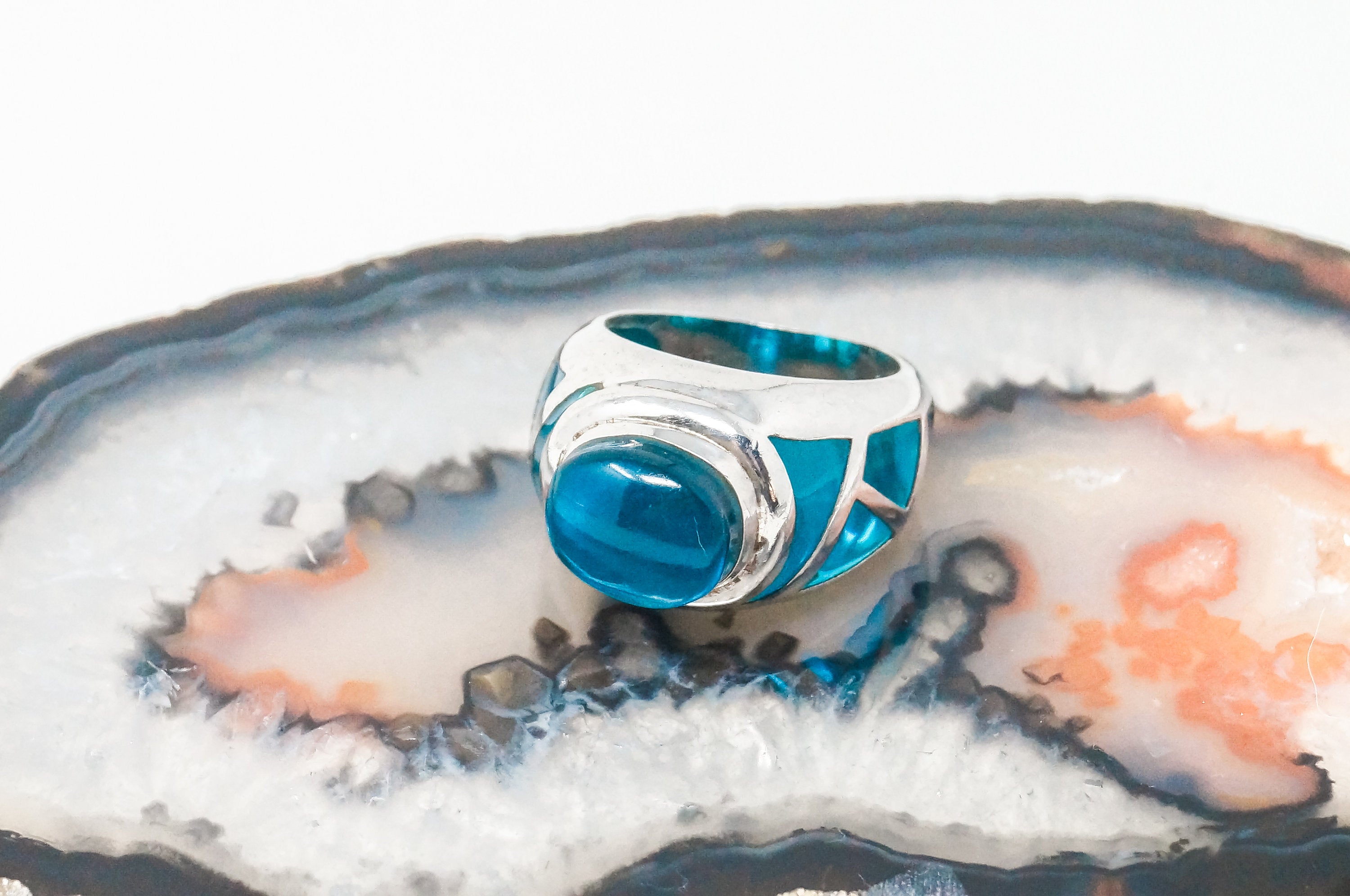 Vintage Blue Ocean Resin Sterling Silver Ring - Sz 6.5 - 785434054