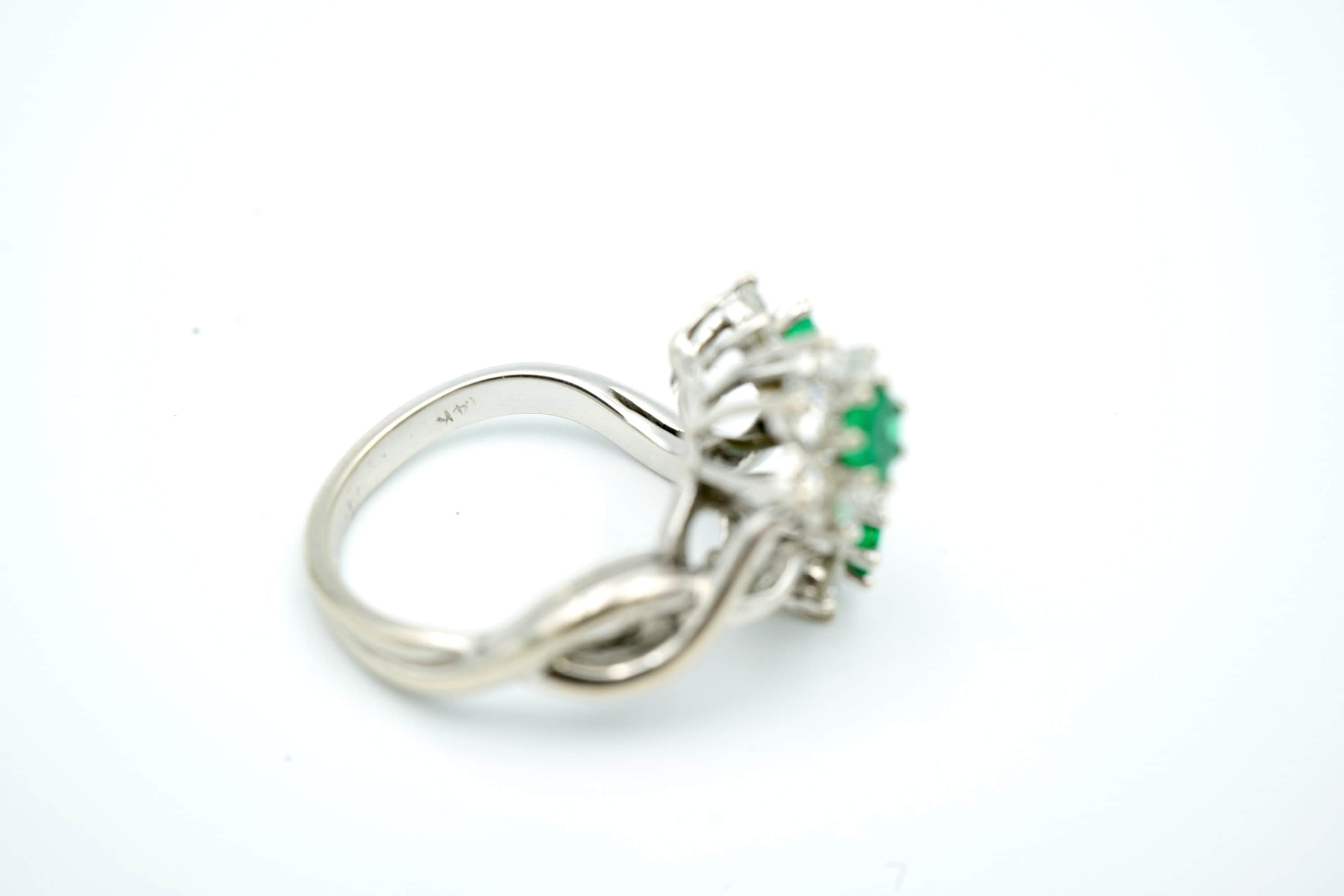 14k White Gold Emerald and Diamond Ring