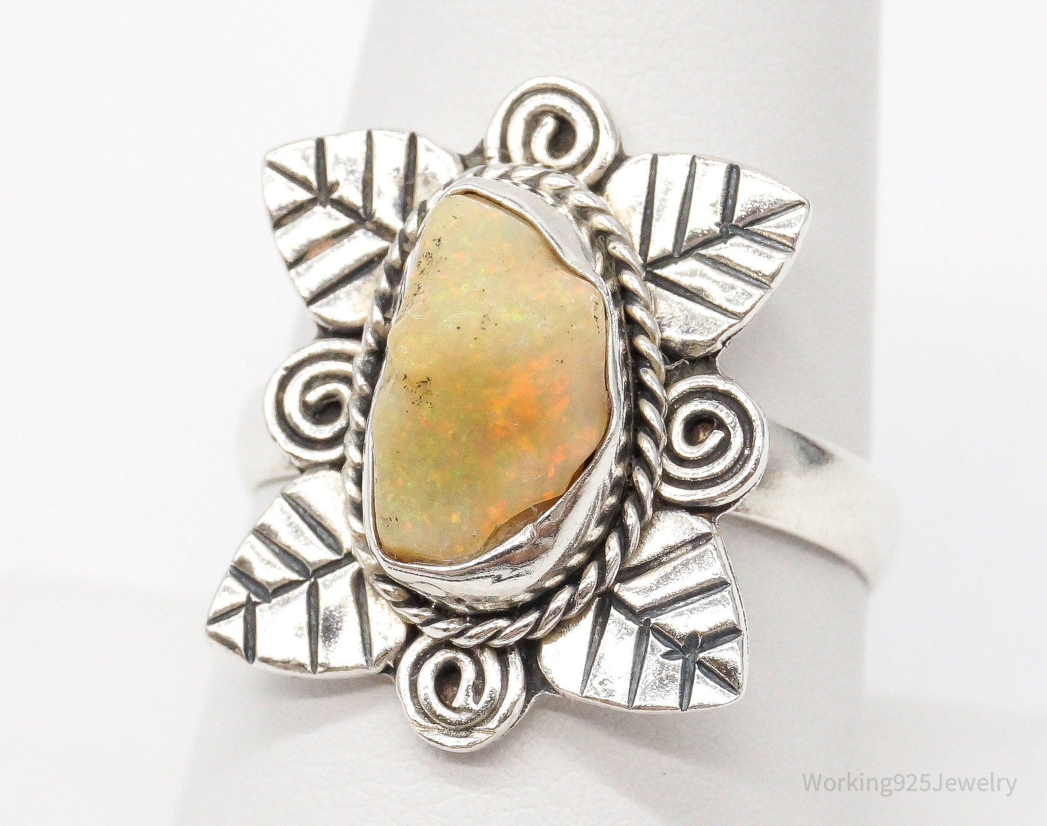 Vintage Opal Southwestern Sterling Silver Ring - Size 8.75