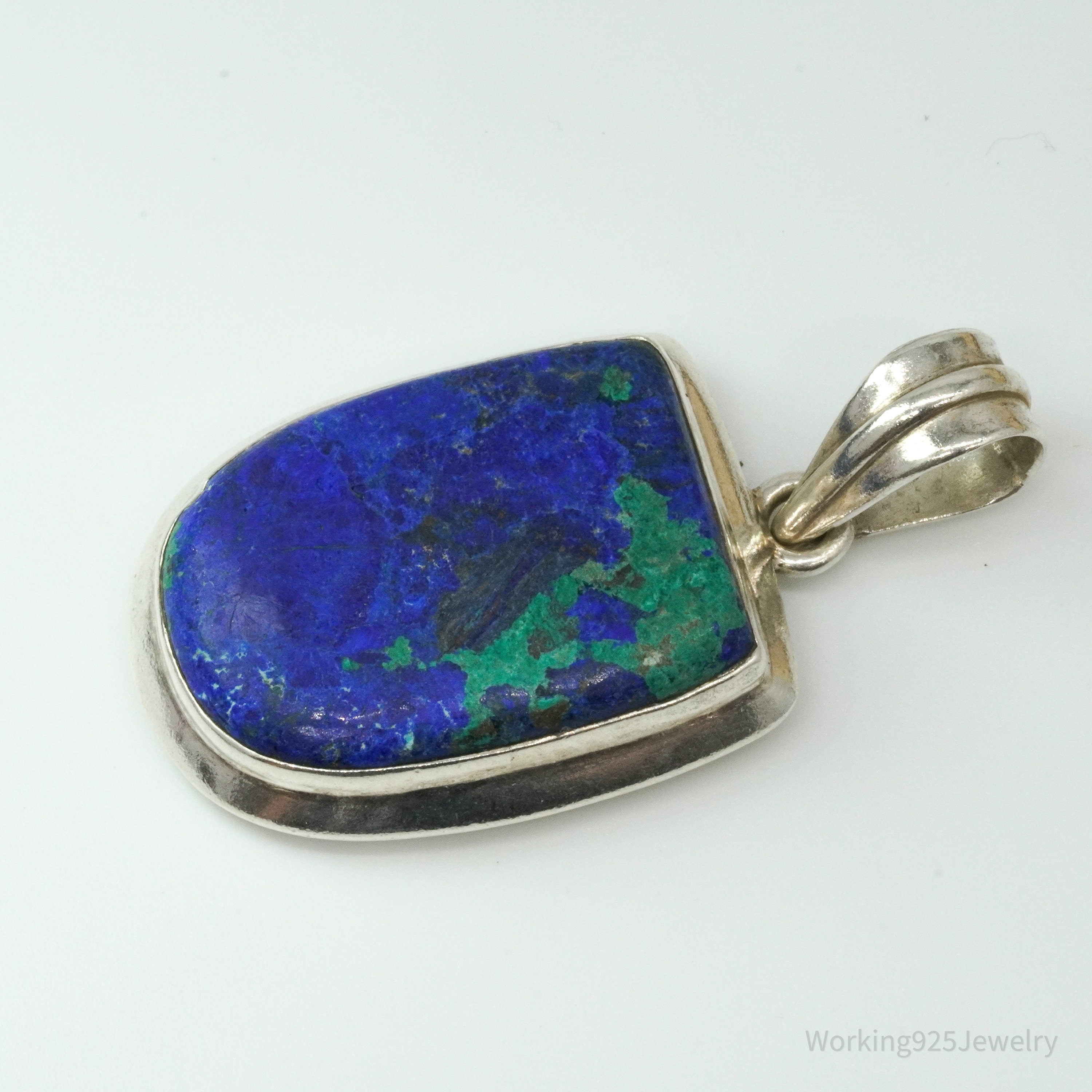 Vintage Large Azurite Silver Pendant 1 15/16"
