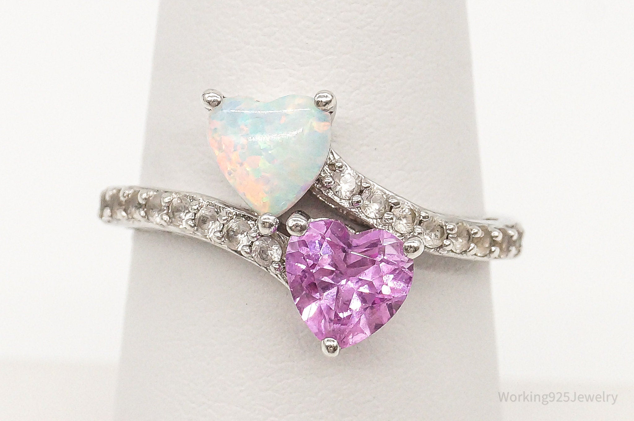 Vintage Pink Topaz Opal Cubic Zirconia Sterling Silver Ring - Size 7