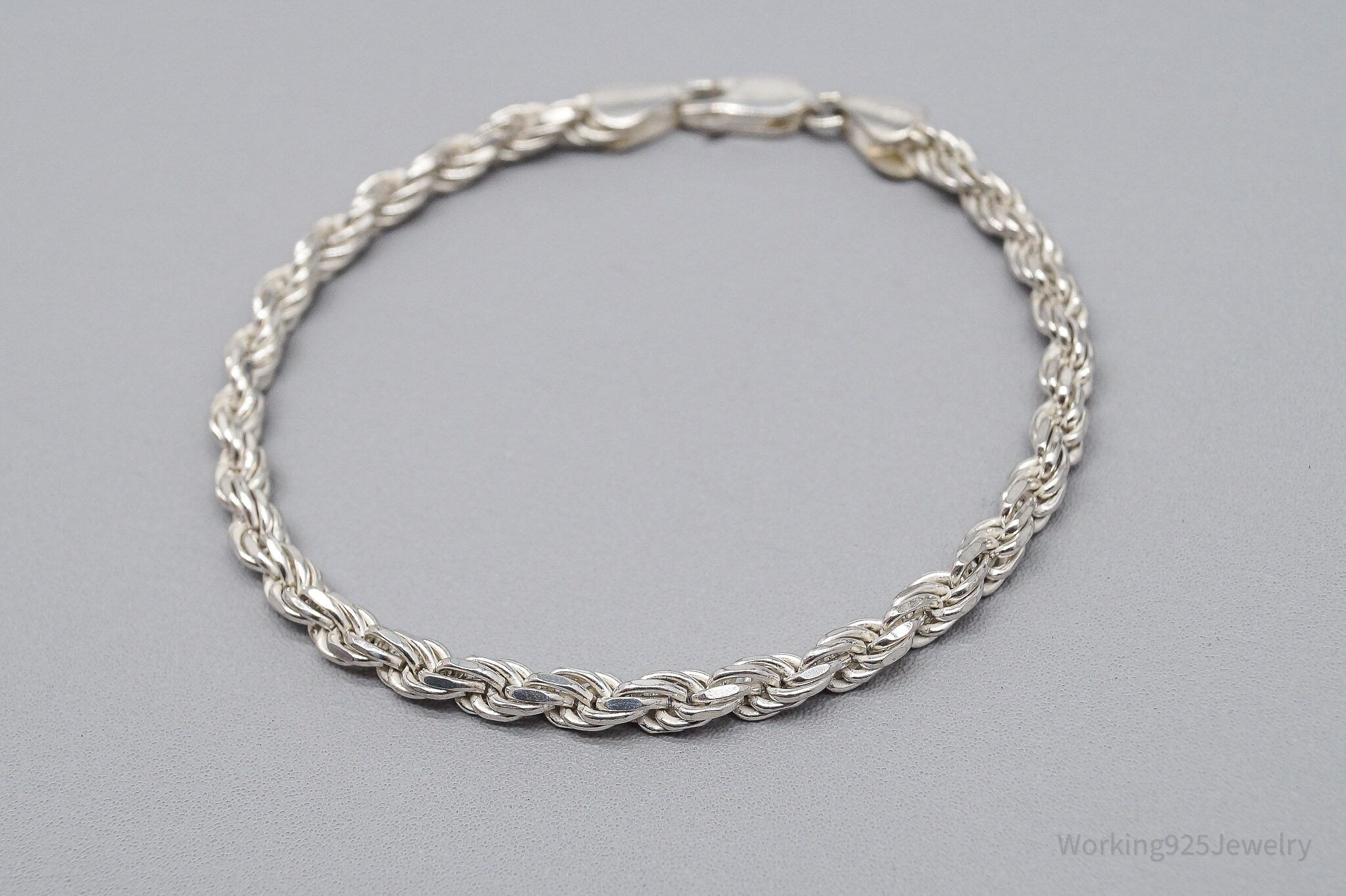 Vintage Italian Rope Chain Sterling Silver Bracelet