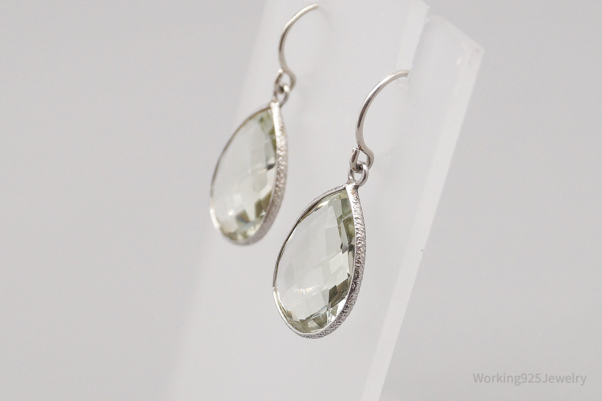 Vintage Large Prasiolite Sterling Silver Earrings