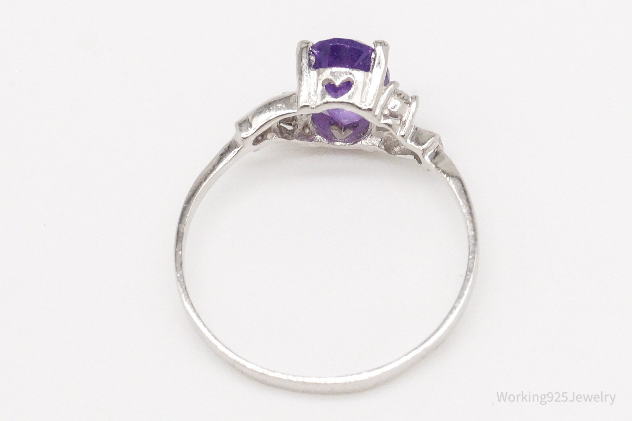 Vintage Amethyst Cubic Zirconia Sterling Silver Ring - Size 5.75