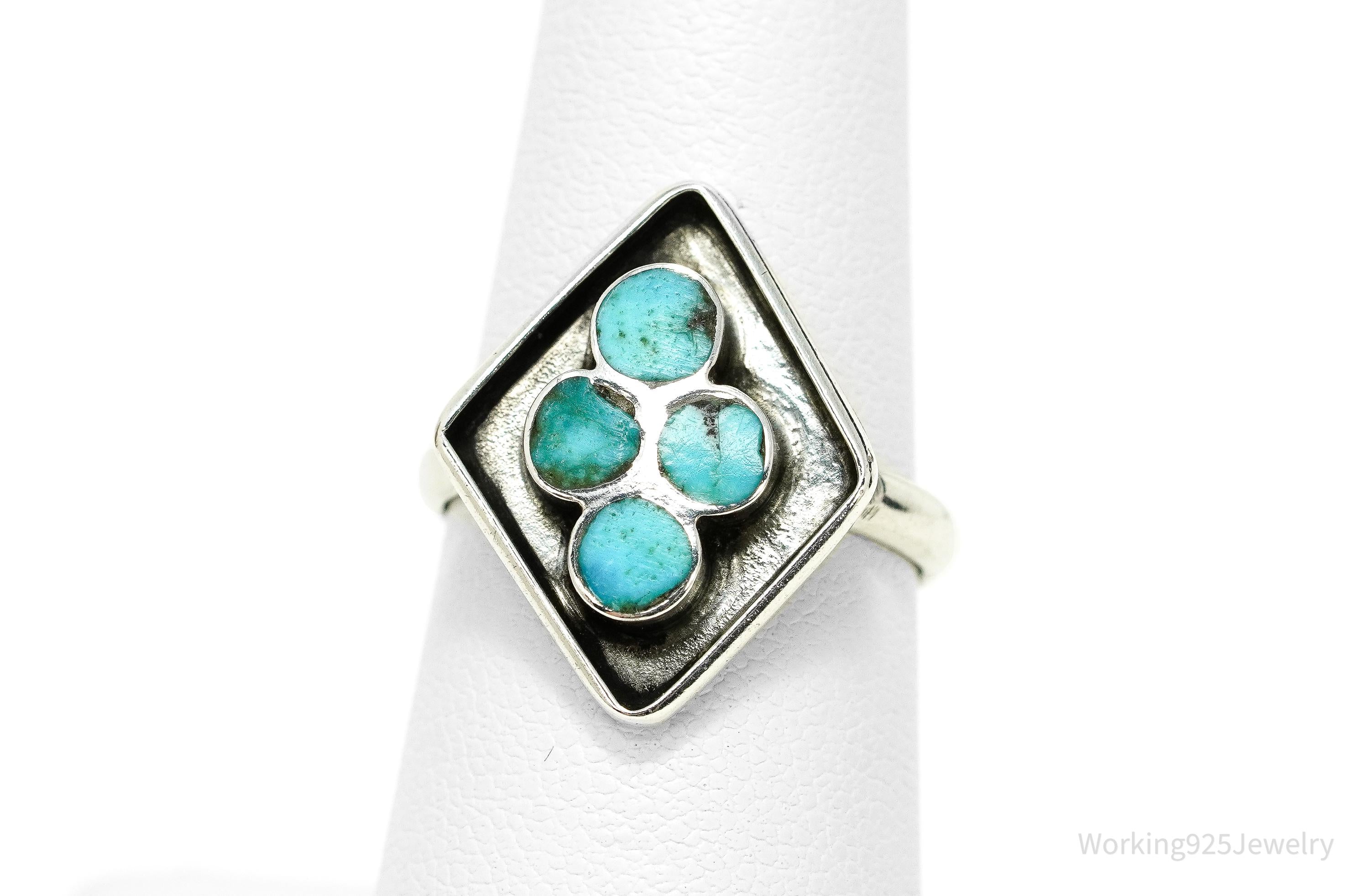 Vintage Handmade Native American Turquoise Unsigned Silver Ring - Size 7.25 Adjustable