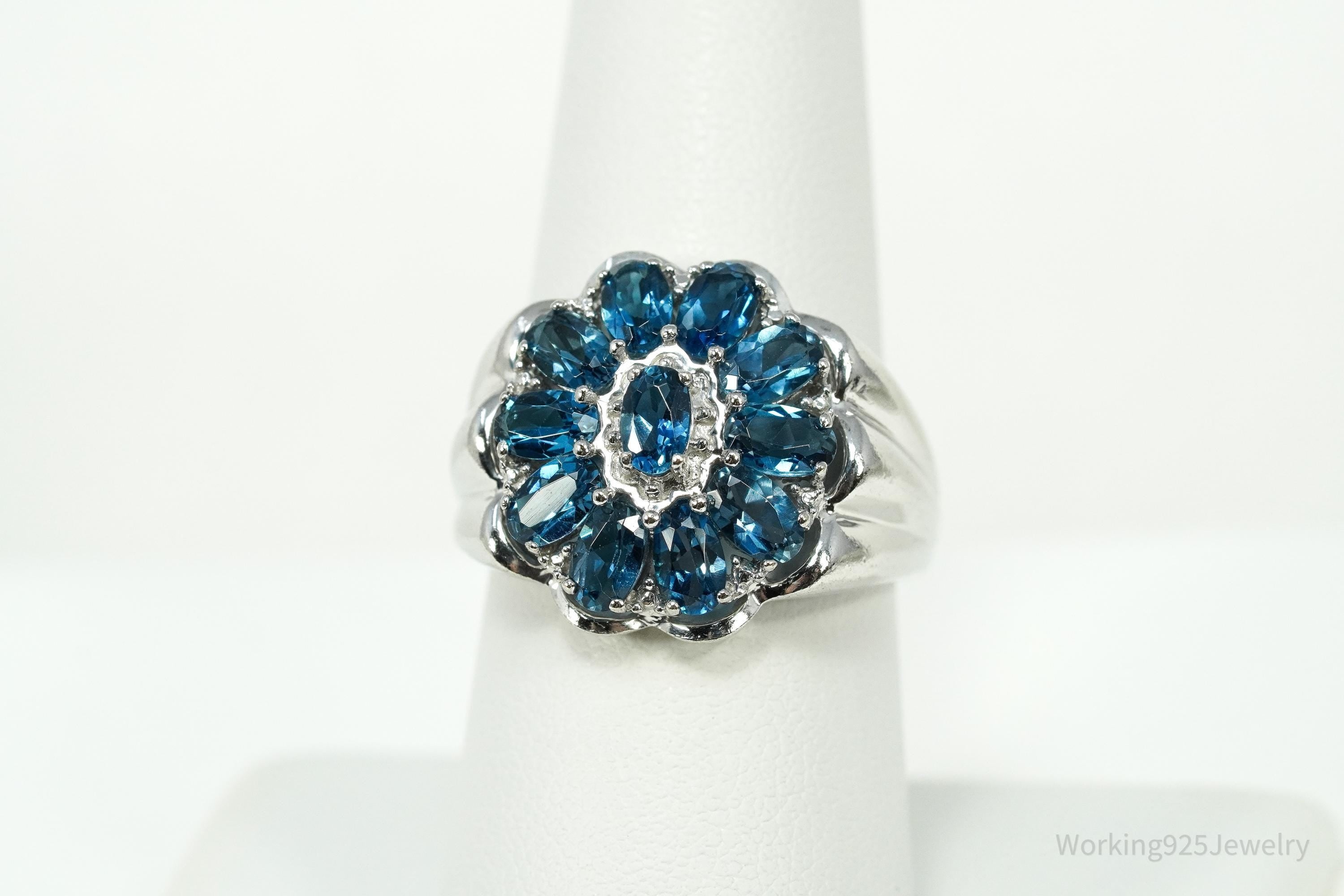 Vintage Heng Ngai London Blue Topaz Sterling Silver Ring - Size 8