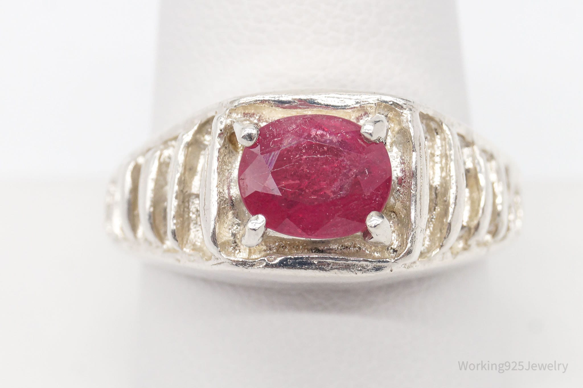 Vintage Ruby Sterling Silver Ring - Size 10.25