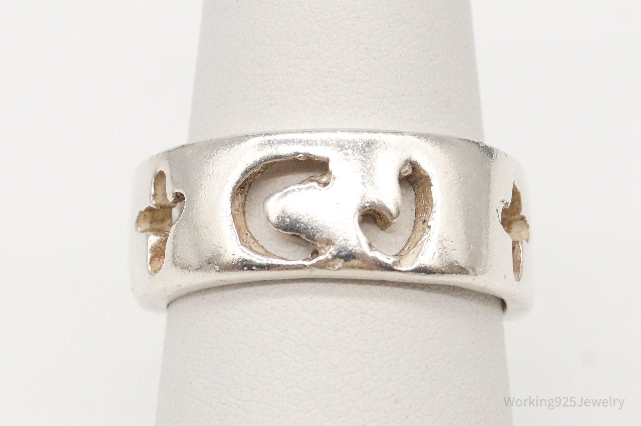 Vintage "CJ" Cut Out Silver Band Ring Size 7