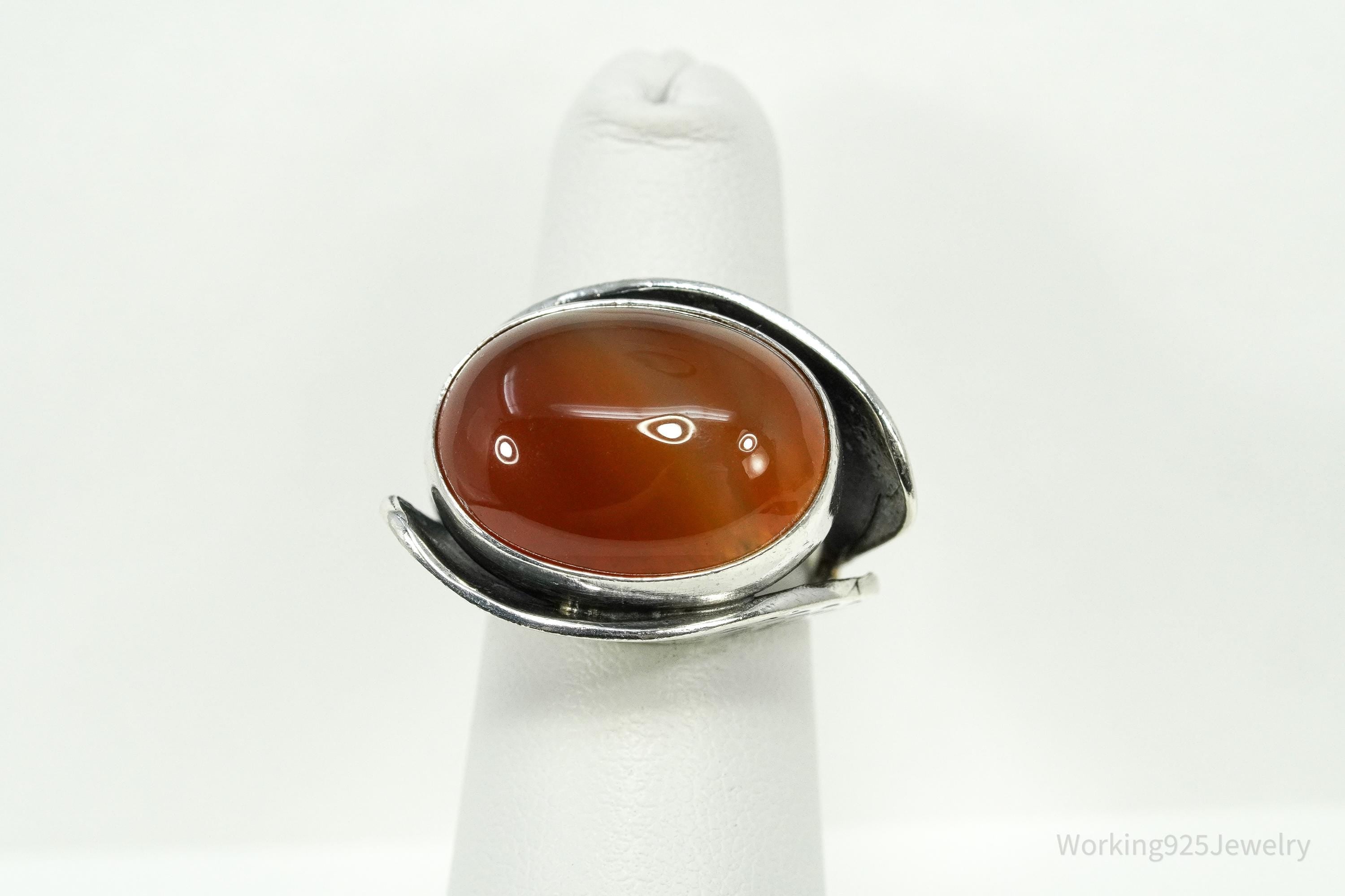Vintage Large Carnelian Modernist Style Sterling Silver Ring - Size 6.25