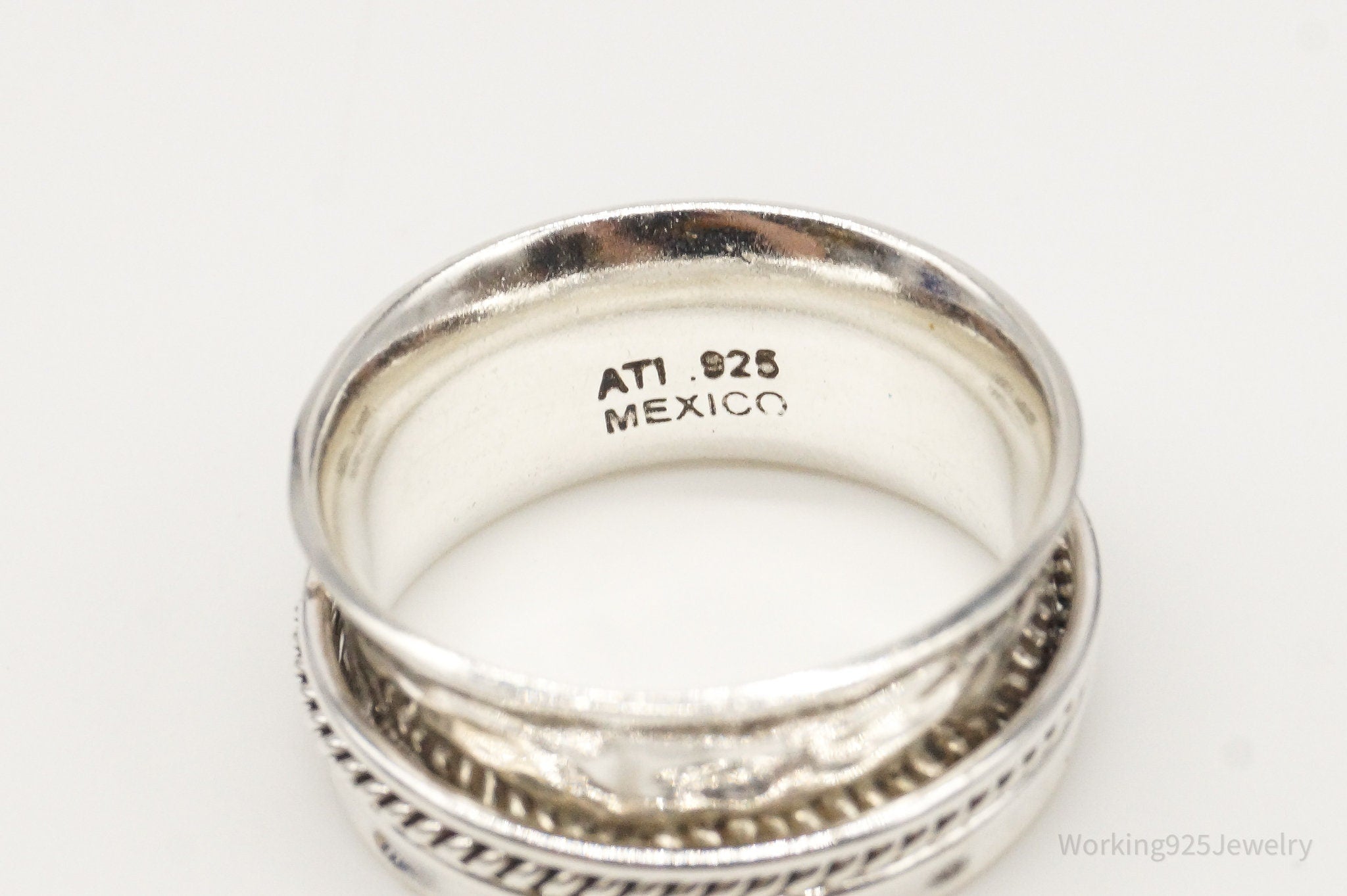 Vintage Mexico Designer ATI Sterling Silver Spinner Ring - Size 9