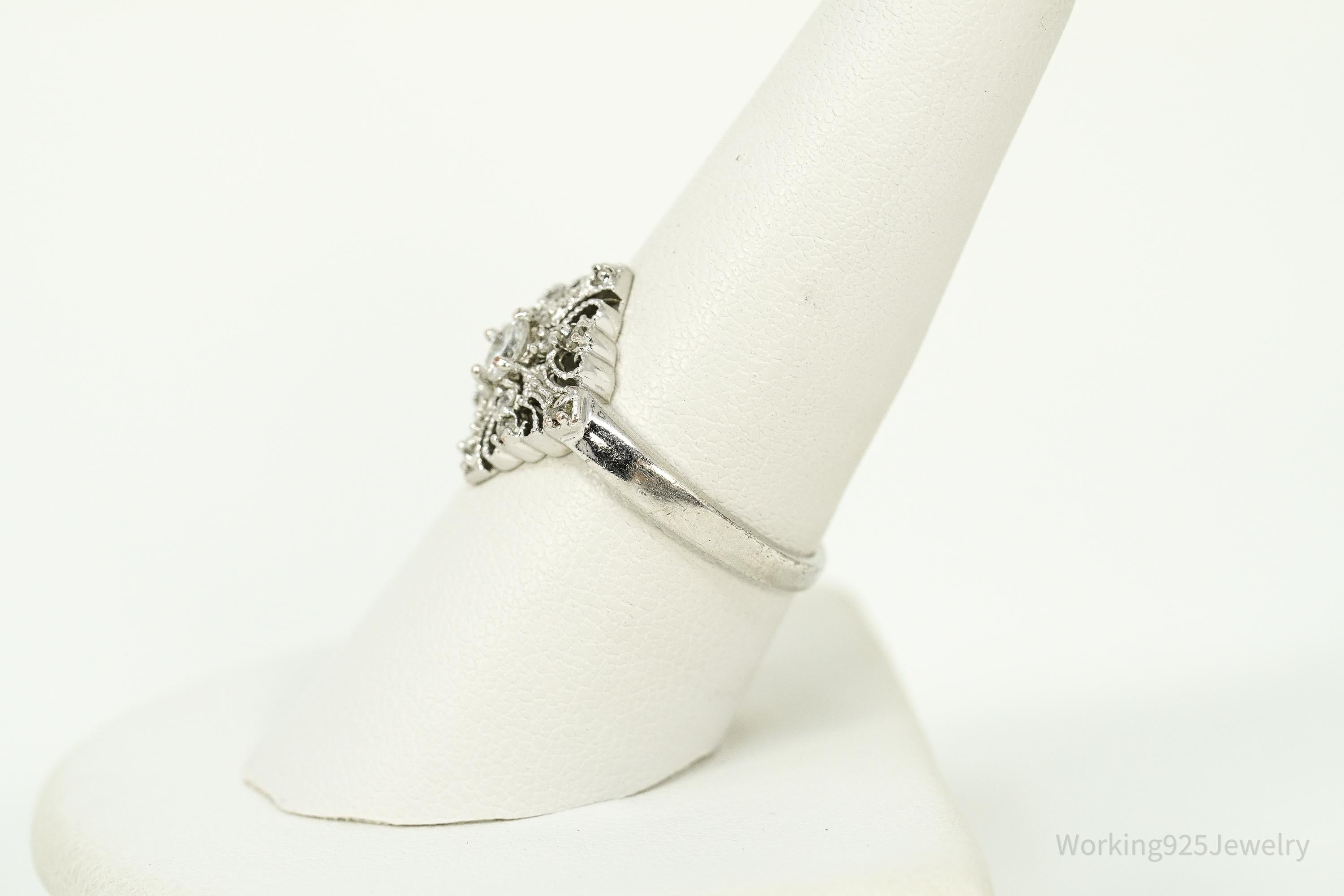 Vintage Faux Diamond Sterling Silver Plated Ring - Size 8.25