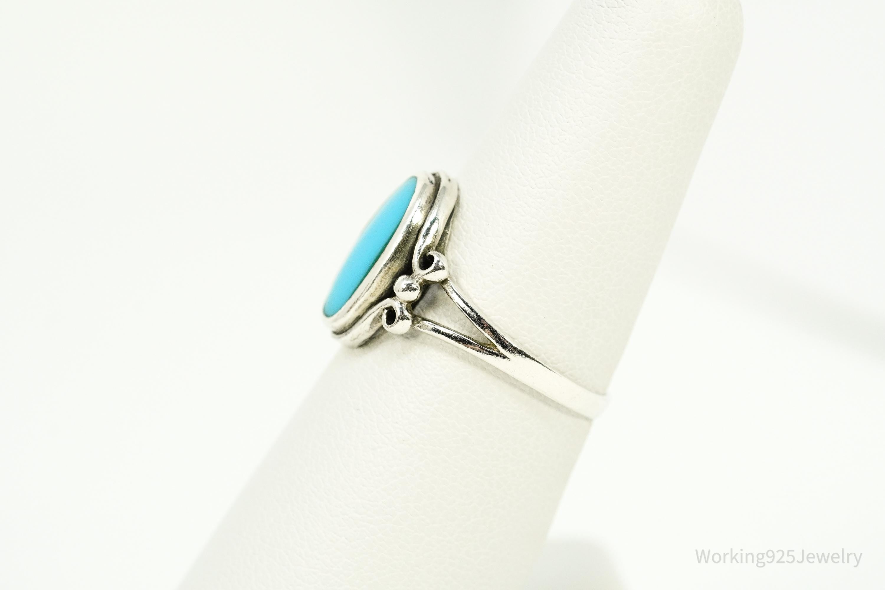 Vintage Blue Turquoise Sterling Silver Ring - Size 7