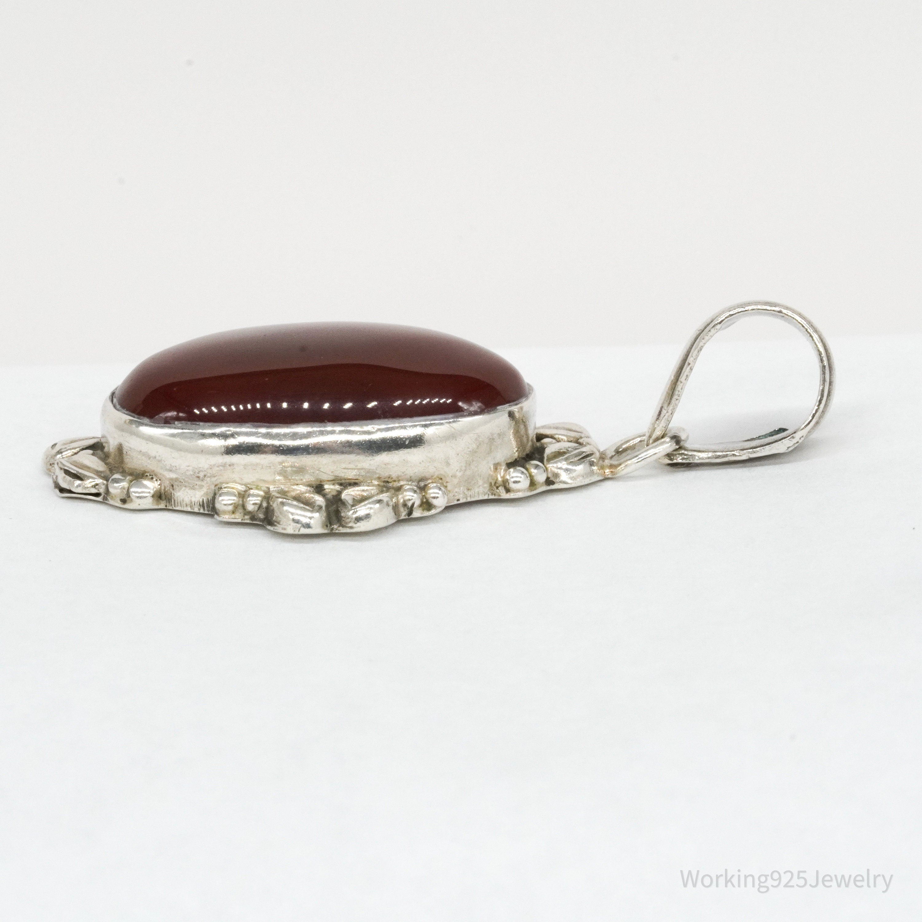 Vintage Large Carnelian Sterling Silver Necklace Pendant