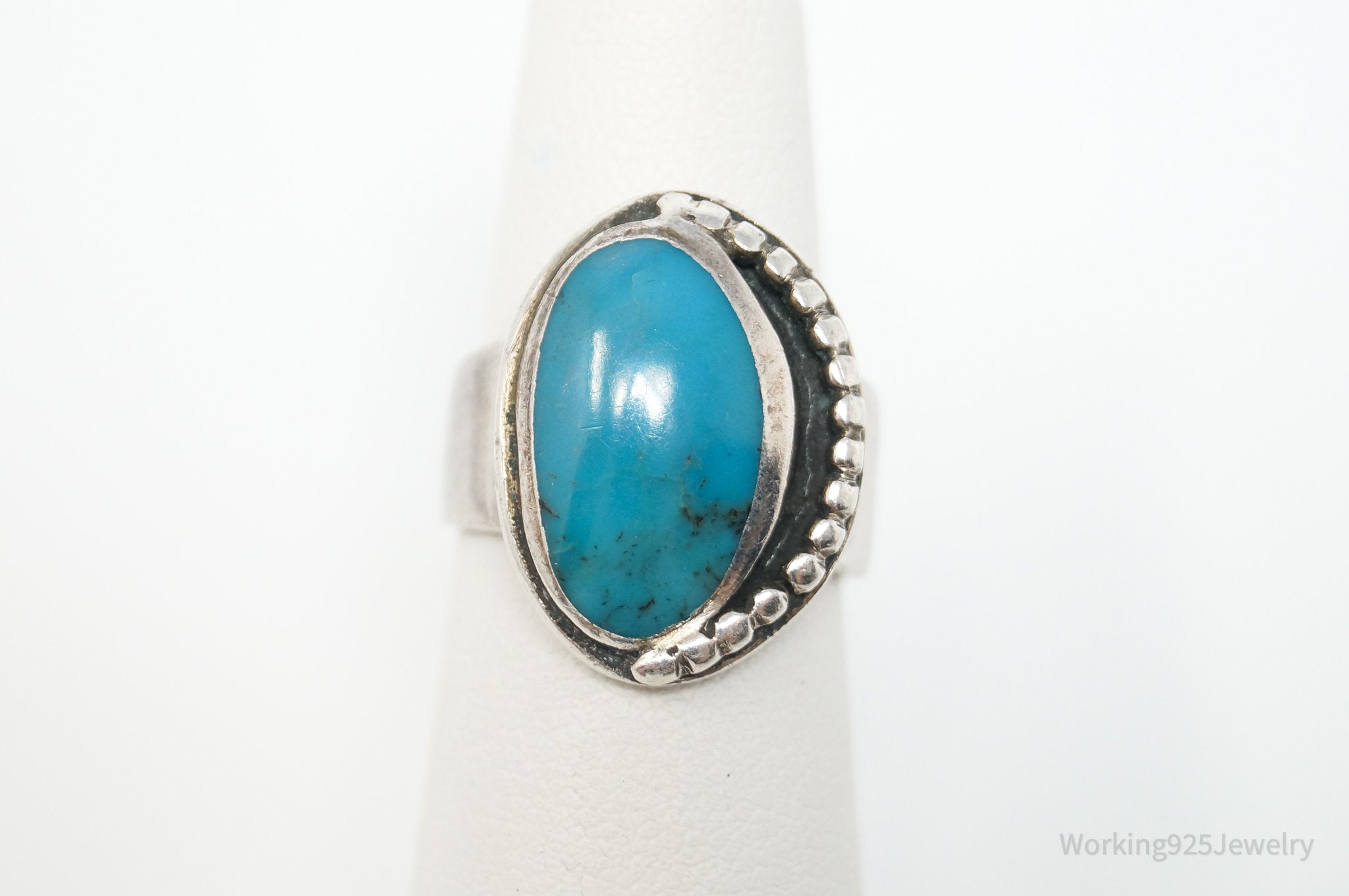 Vtg Native American Turquoise Unsigned Sterling Silver Ring - Sz 6