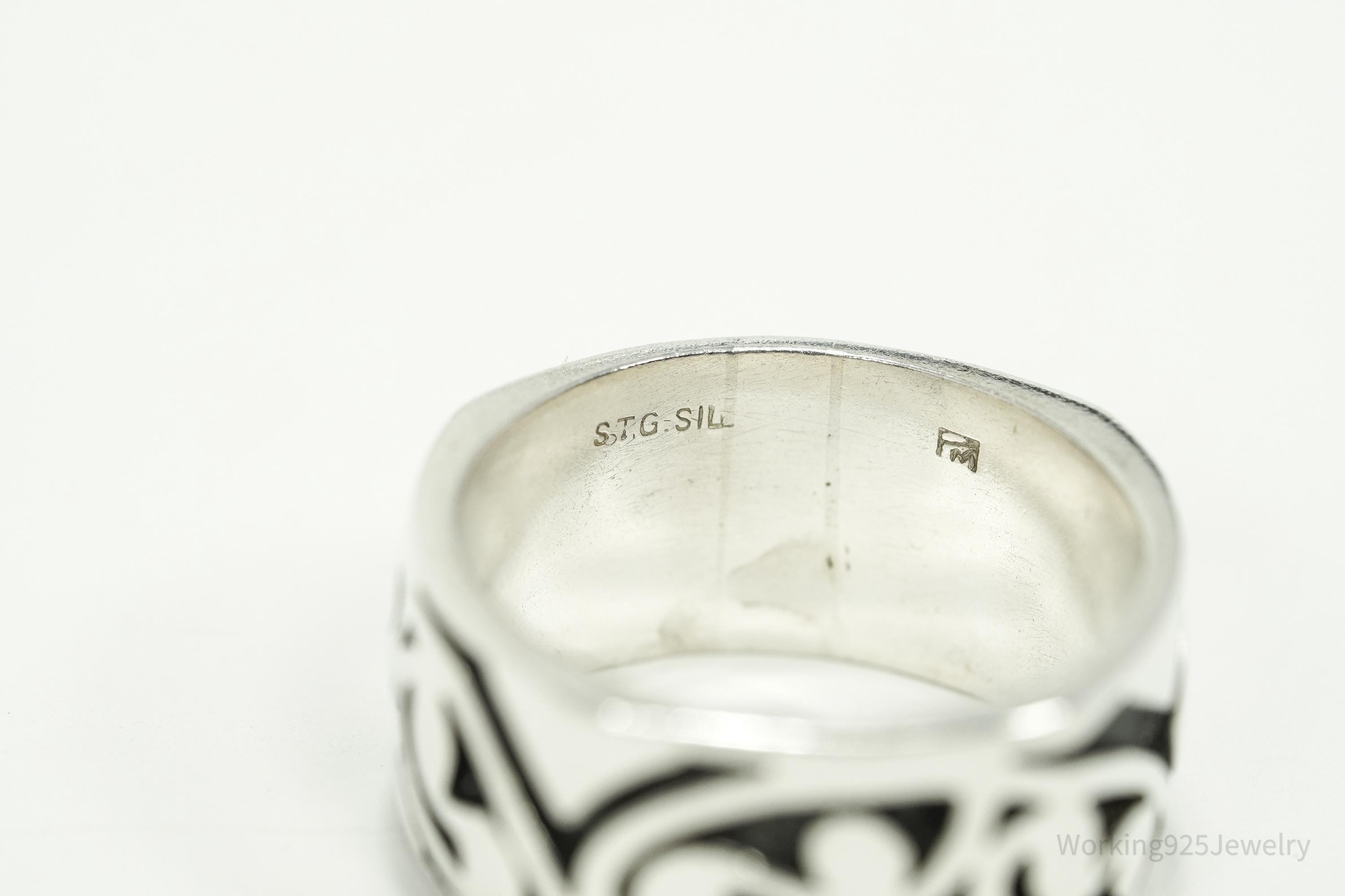 Vintage Tribal Sterling Silver Band Ring Size 11