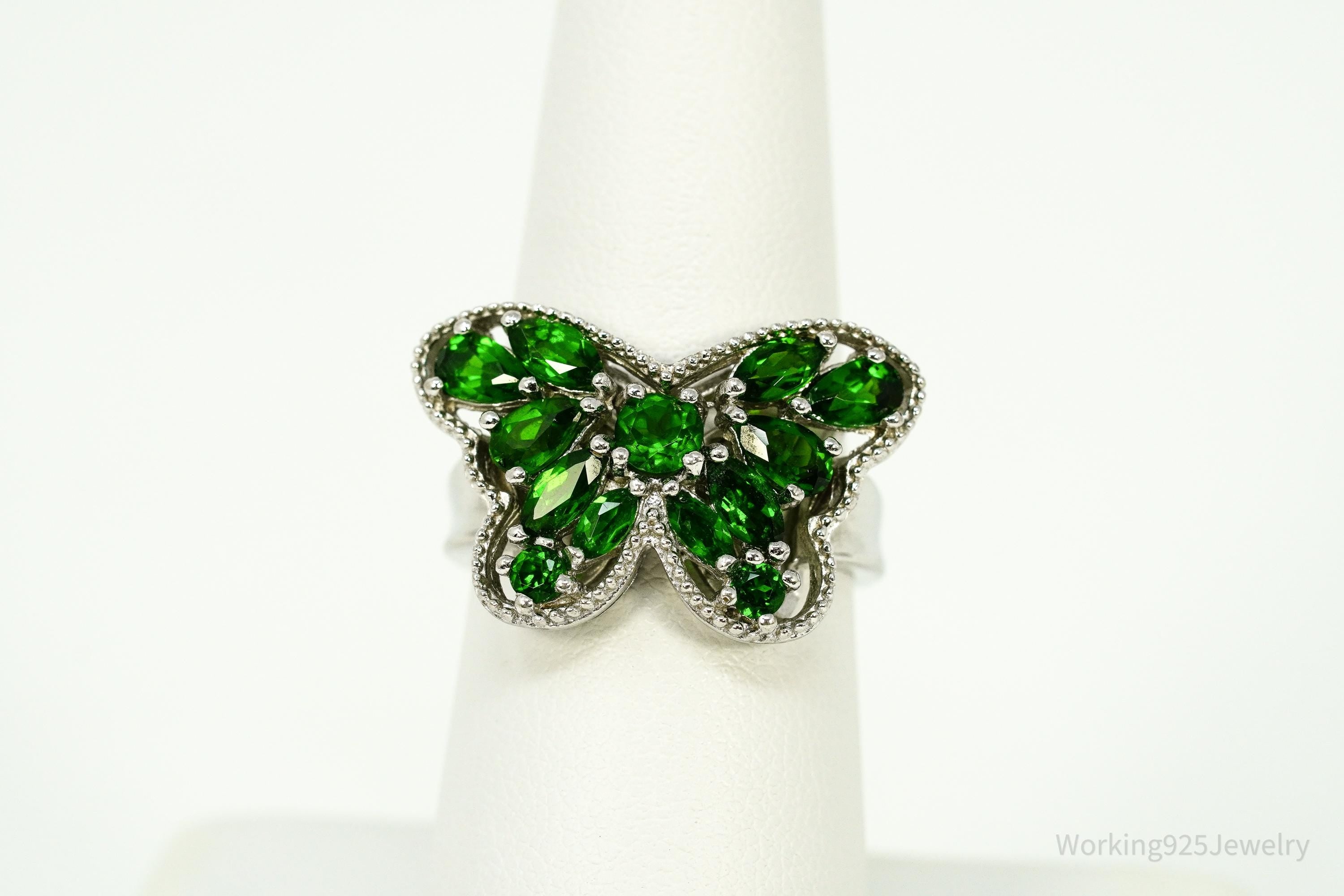 Green Chrome Diopside Butterfly Sterling Silver Ring - Size 7