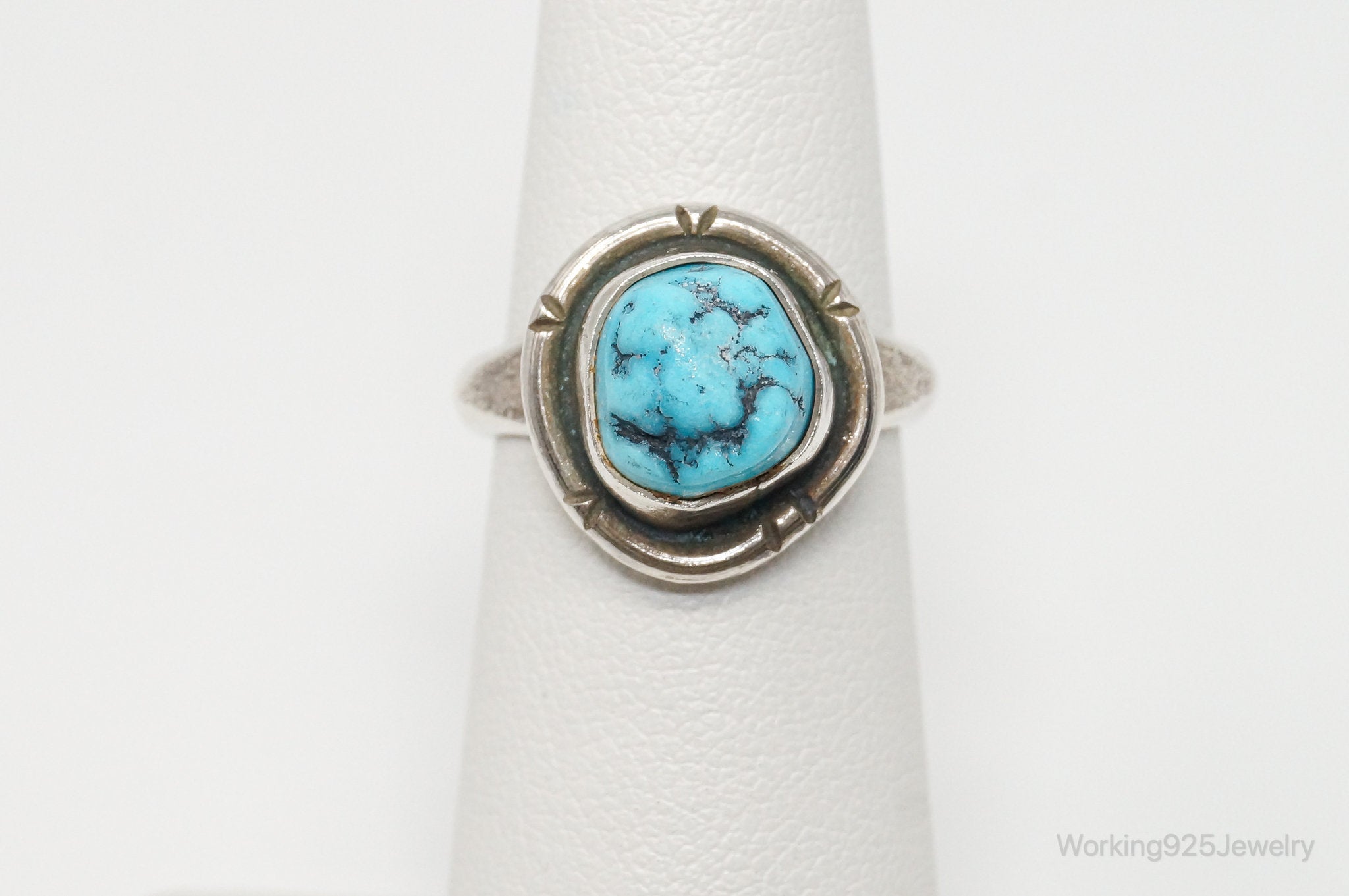 Vintage Native American Turquoise Unsigned Sterling Silver Ring - SZ 4.5