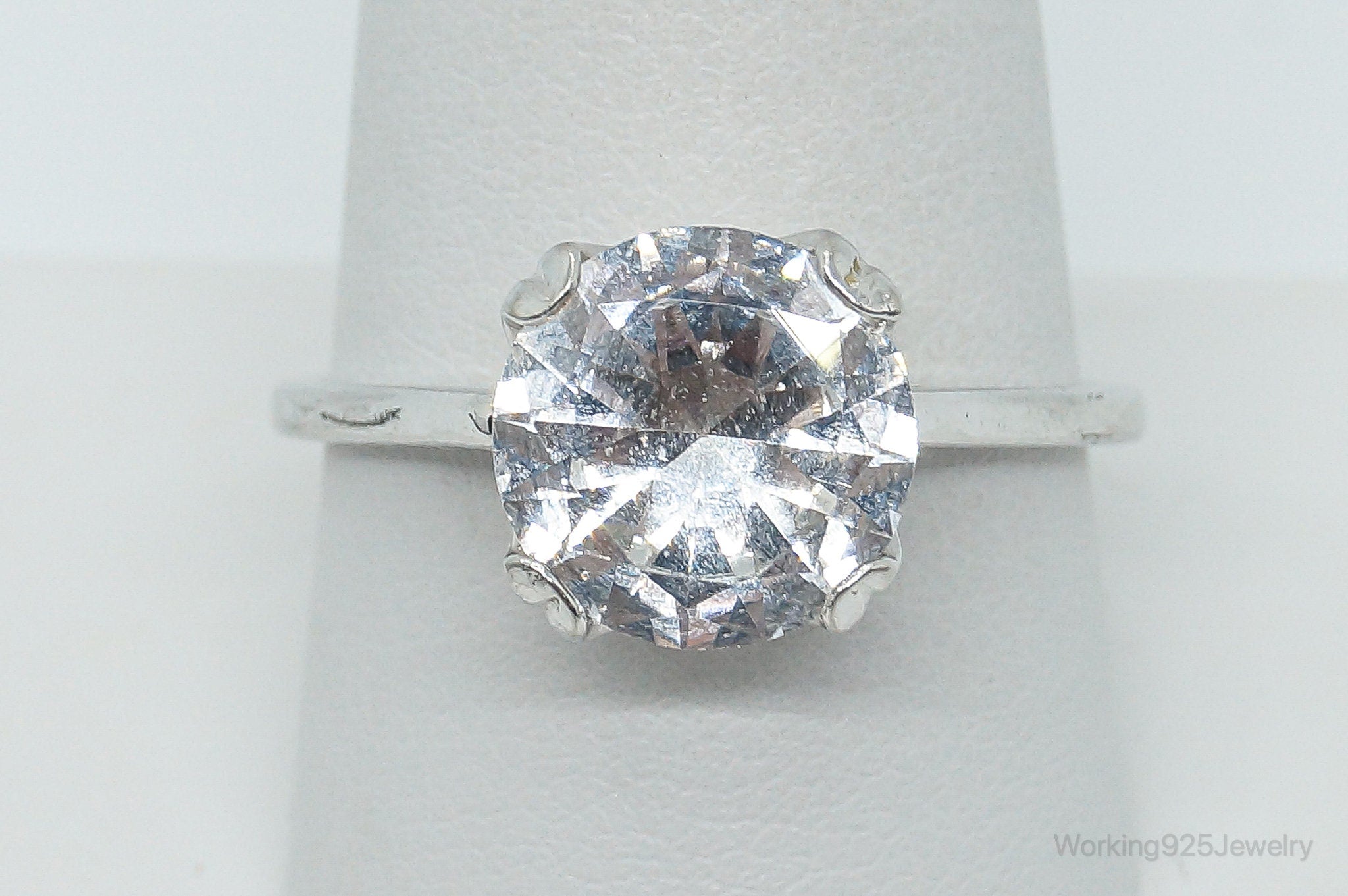 Vintage Cubic Zirconia Sterling Silver Ring - Size 10