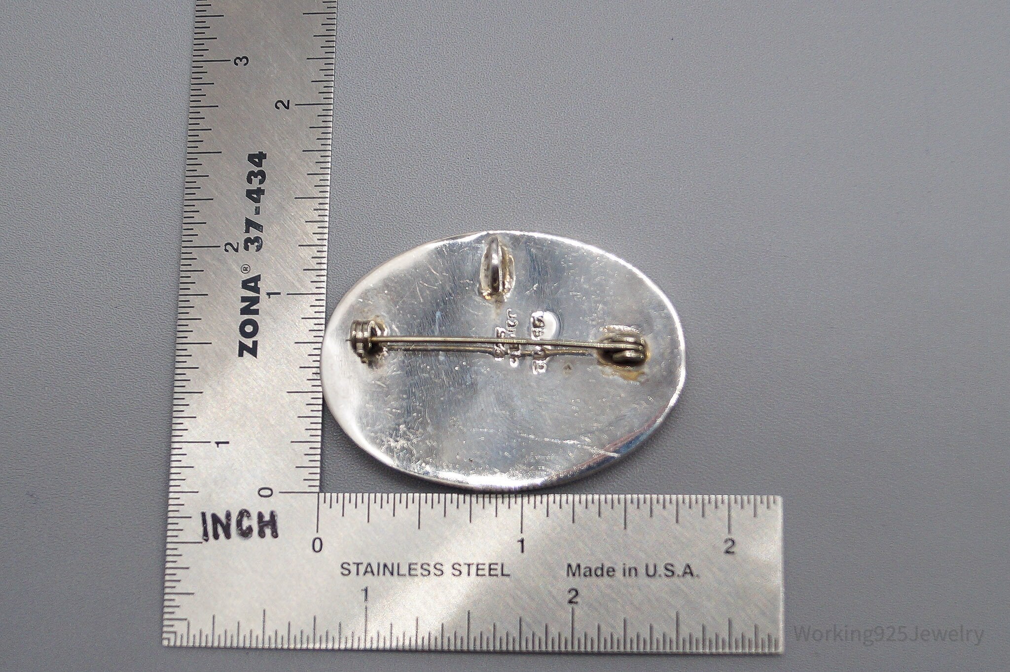 Large Vintage Mexican Paua Abalone Shell Sterling Silver Brooch Pin Pendant