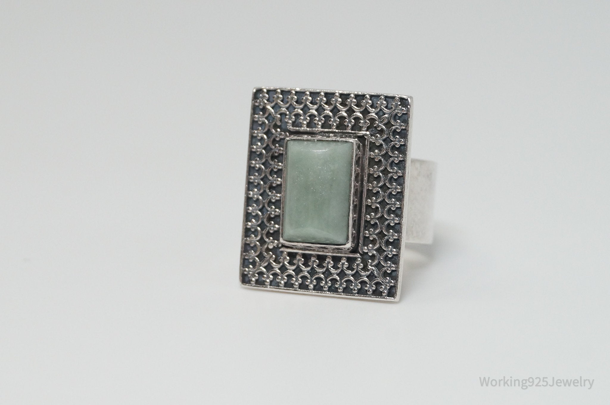 Vintage Southwest Green Jade 950 Silver Ring - Size 5.5