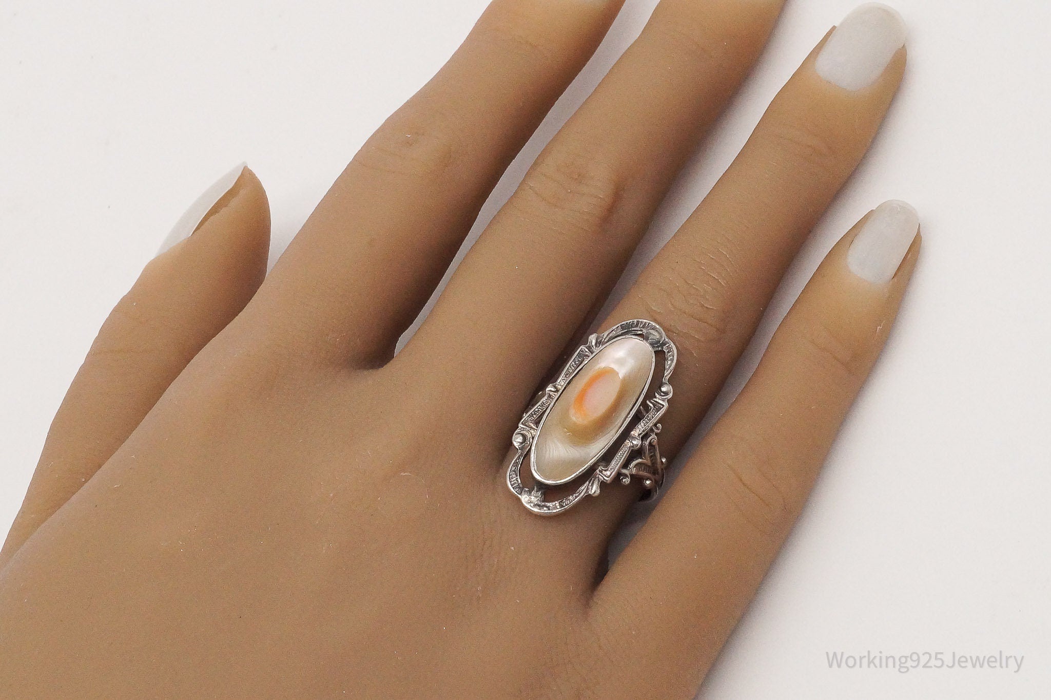 Antique Blister Pearl Sterling Silver Ring - Size 6.75