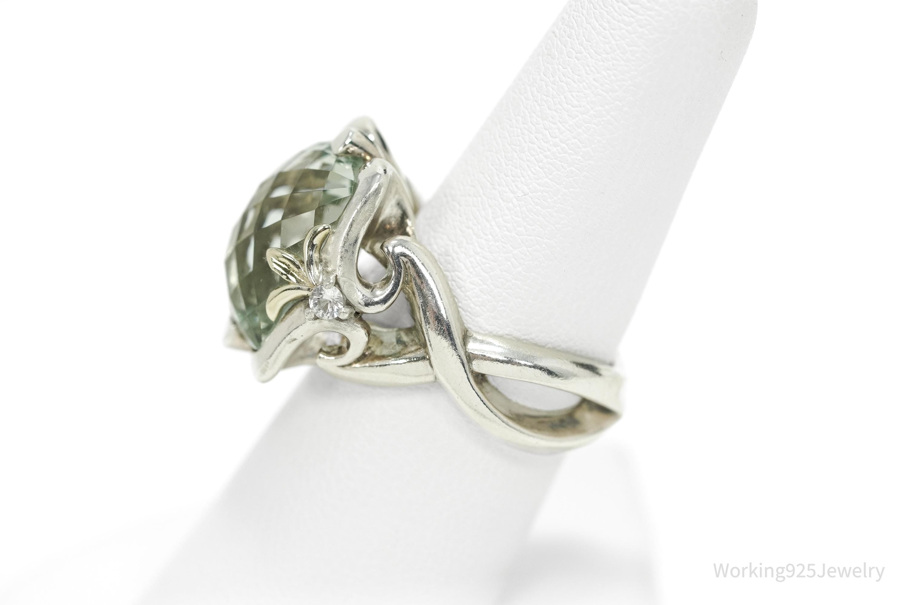 Retired Ann King Prasiolite & White Zircon 18K Gold Sterling Silver Ring Size 7