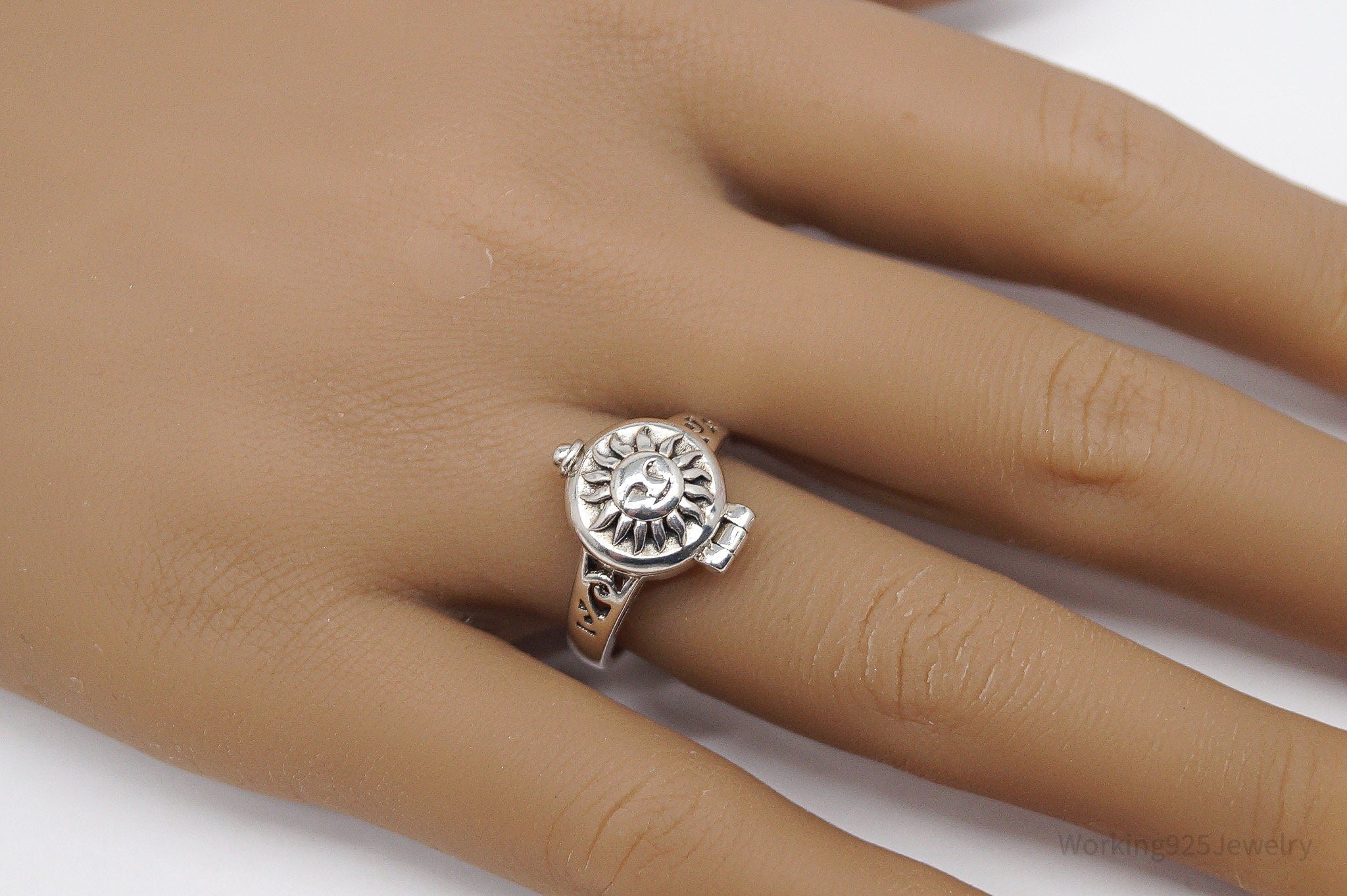 Vintage Boma Sun Face Locket Sterling Silver Ring - Size 7.5