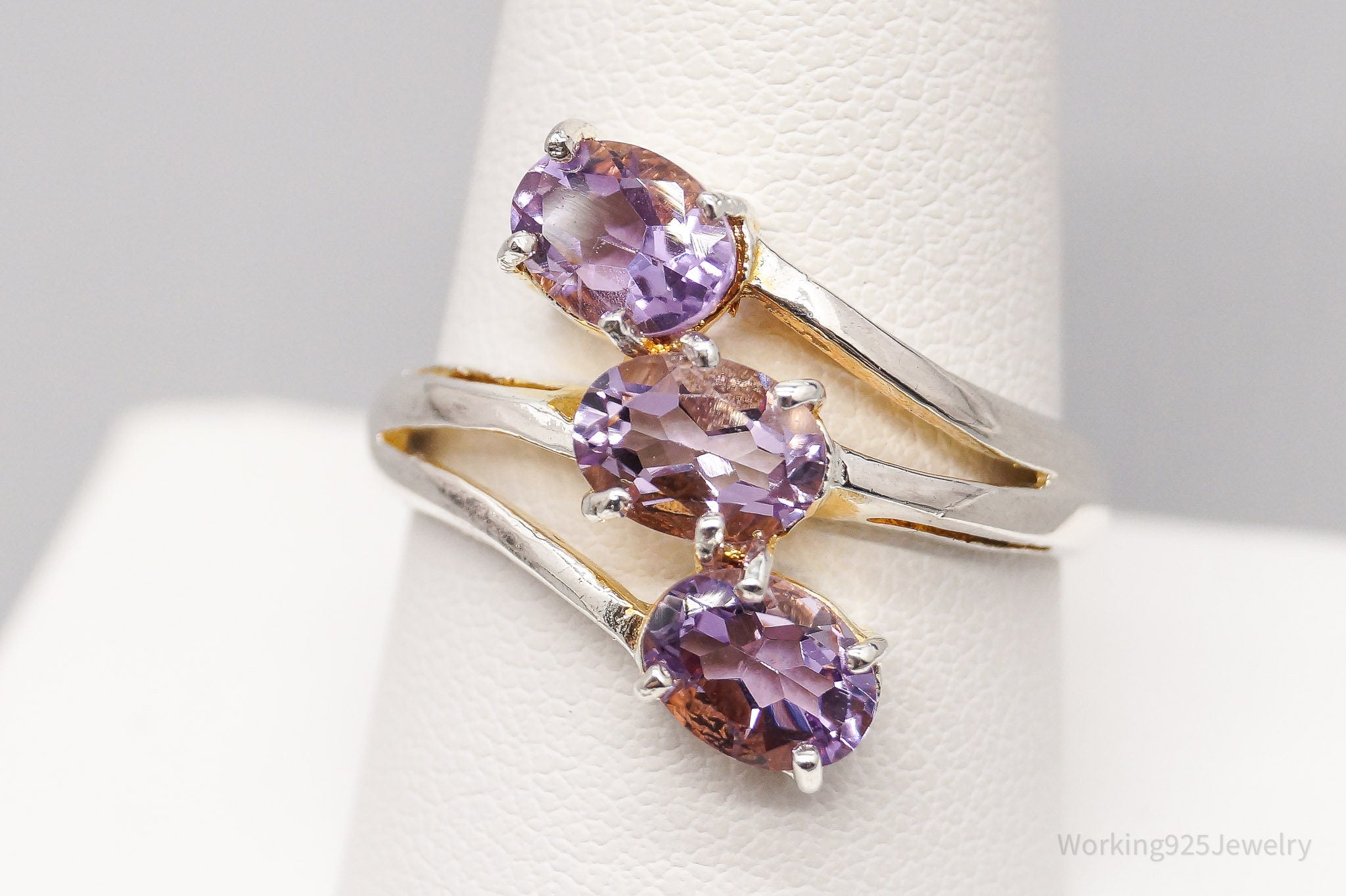 Vintage Amethyst Gold Washed Sterling Silver Ring - Size 9.75