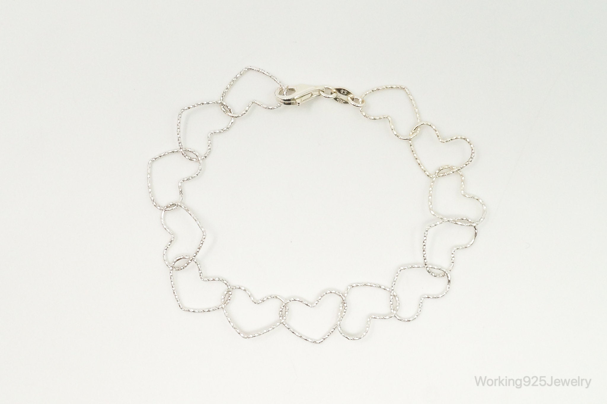 Vintage Italian Designer IBB Hearts Link Sterling Silver Bracelet