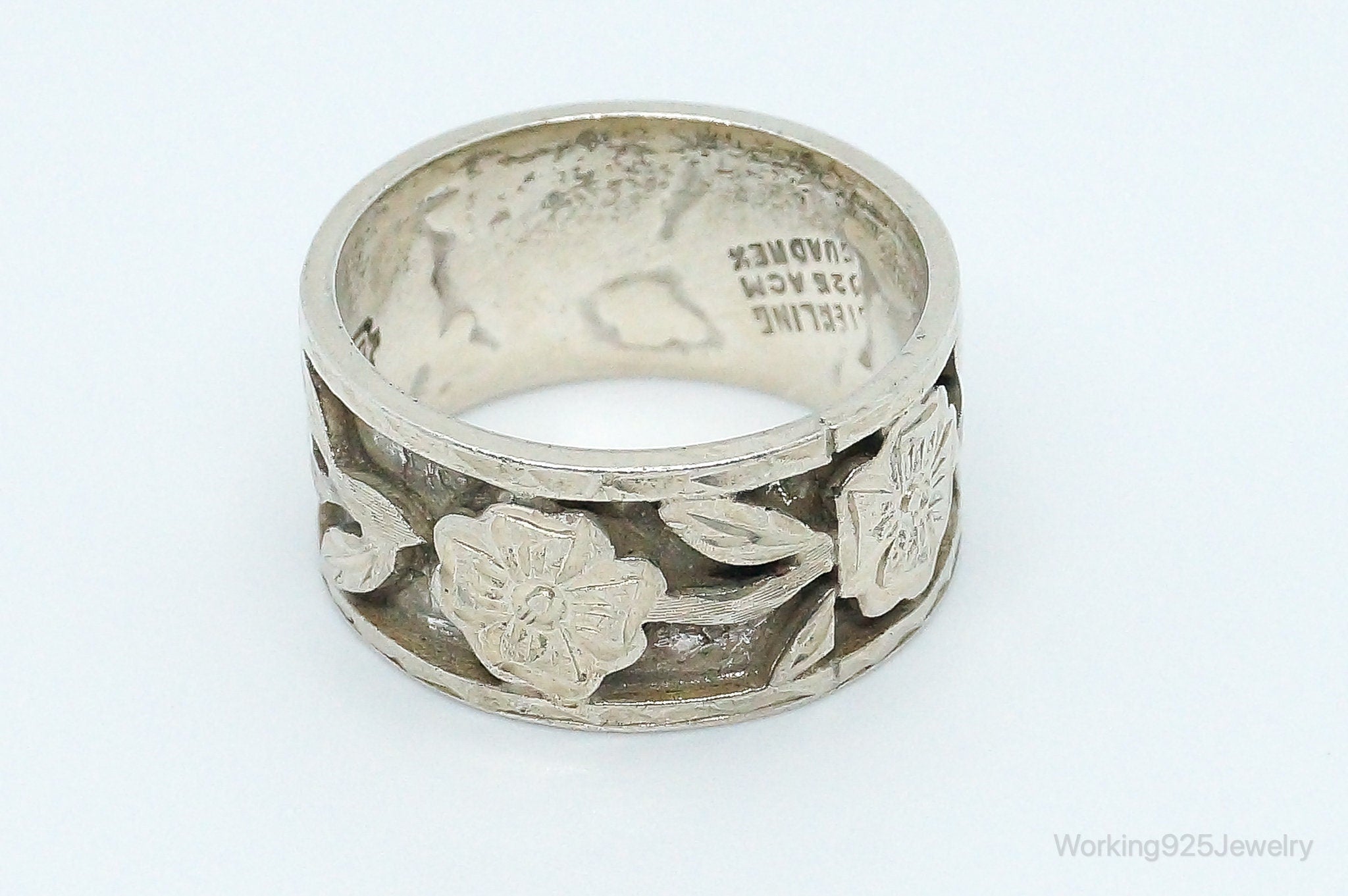 Vintage Mexico Flower Wrap Sterling Silver Ring - SZ 10.75