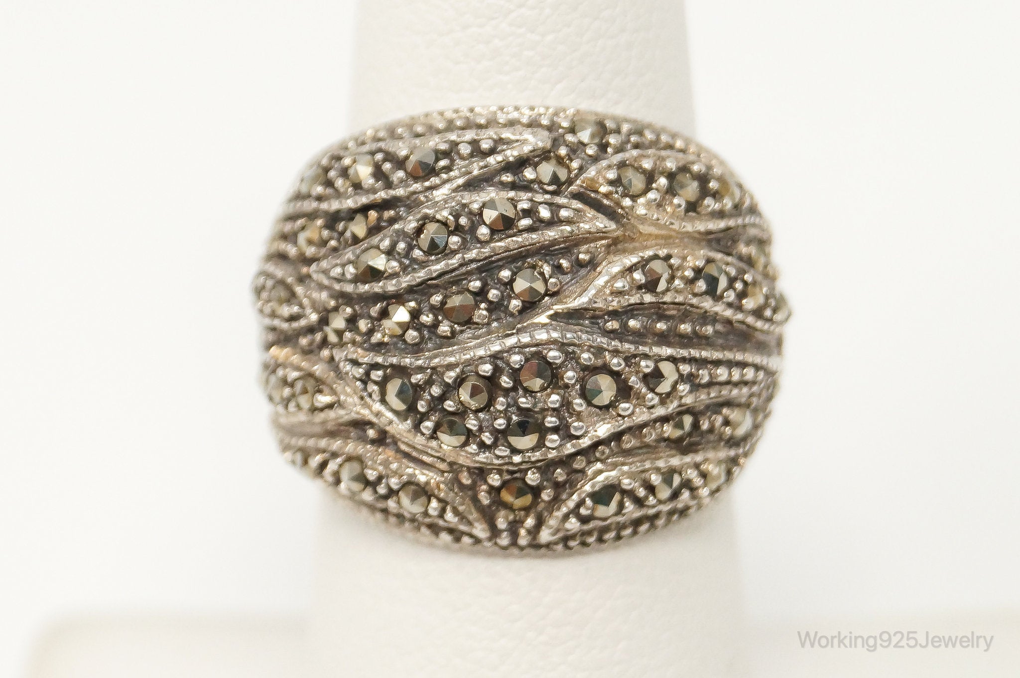 Vintage Marcasite Sterling Silver Dome Ring Size 6.75