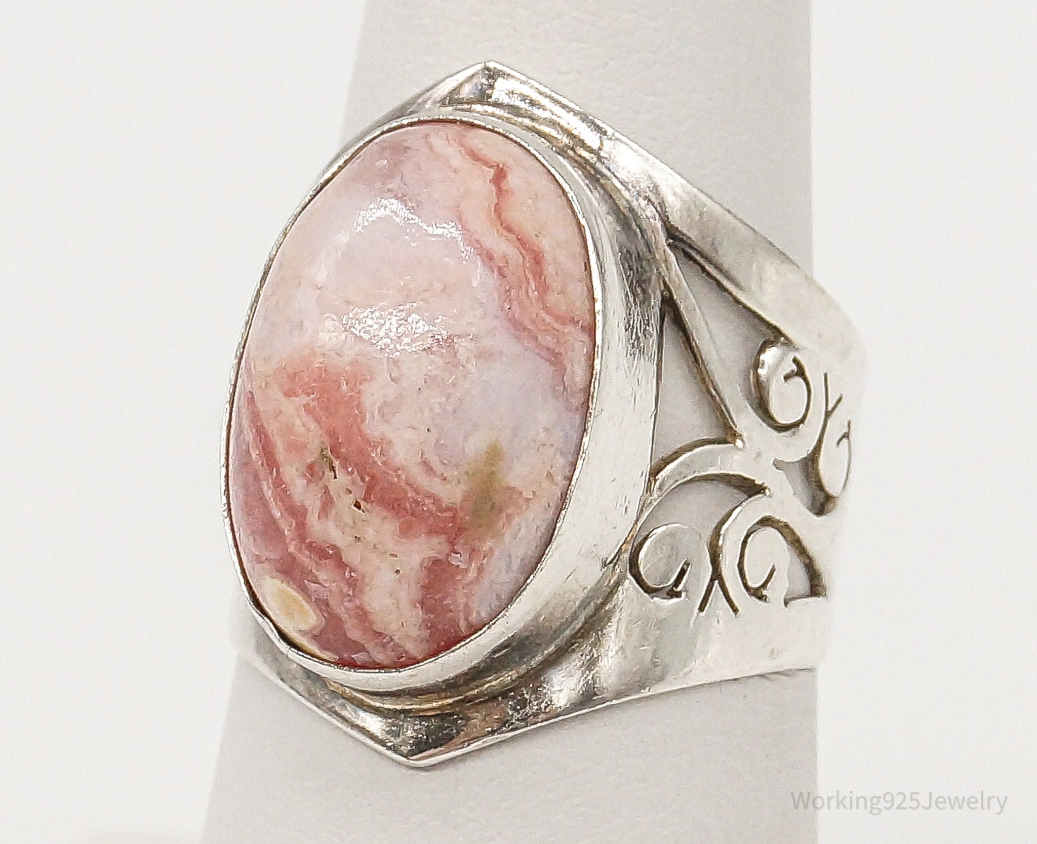 Vintage Pink Rhodochrosite Sterling Silver Ring - Size 7