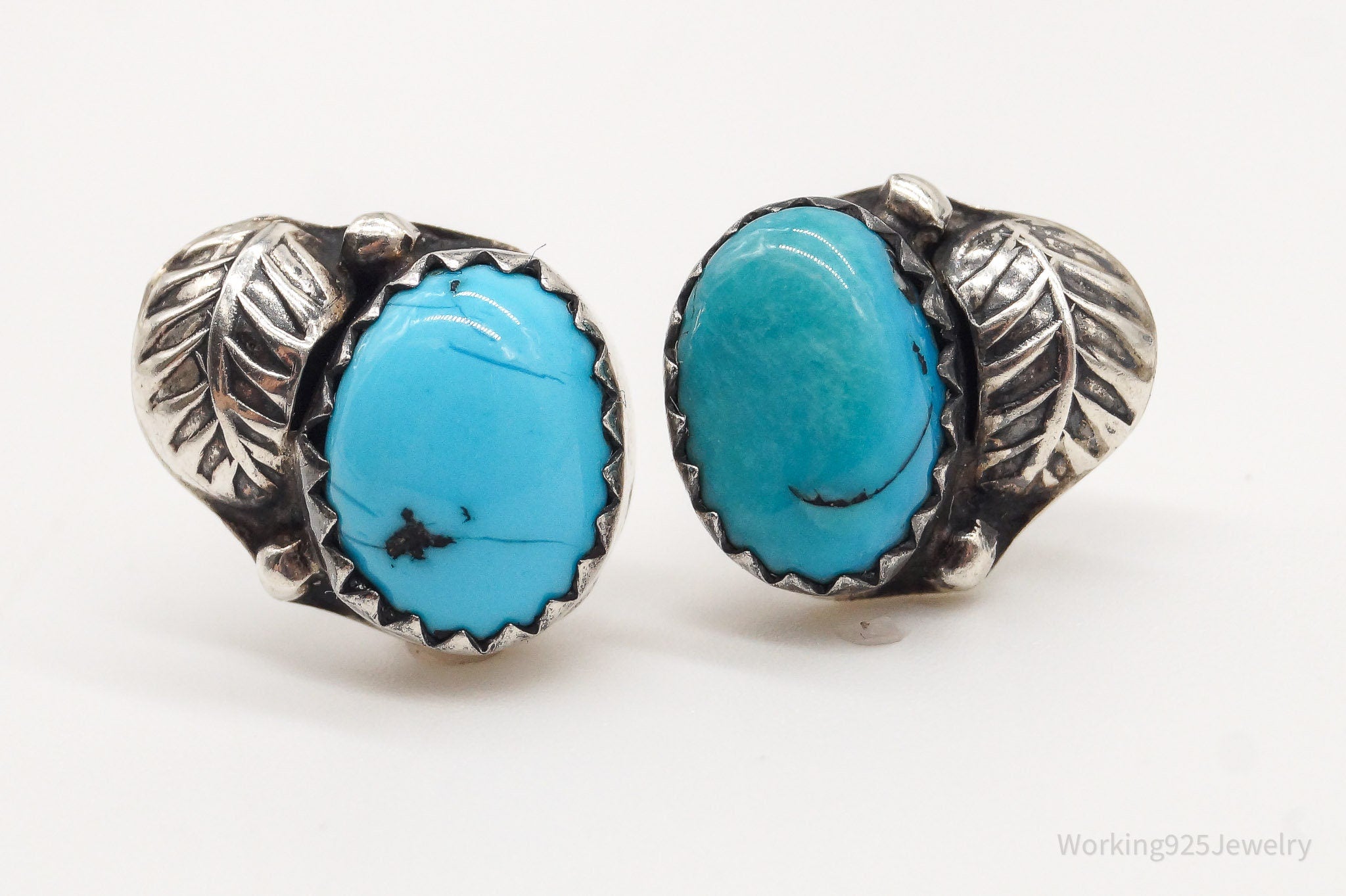 Vintage Native American Blue Turquoise Unsigned Silver Earrings